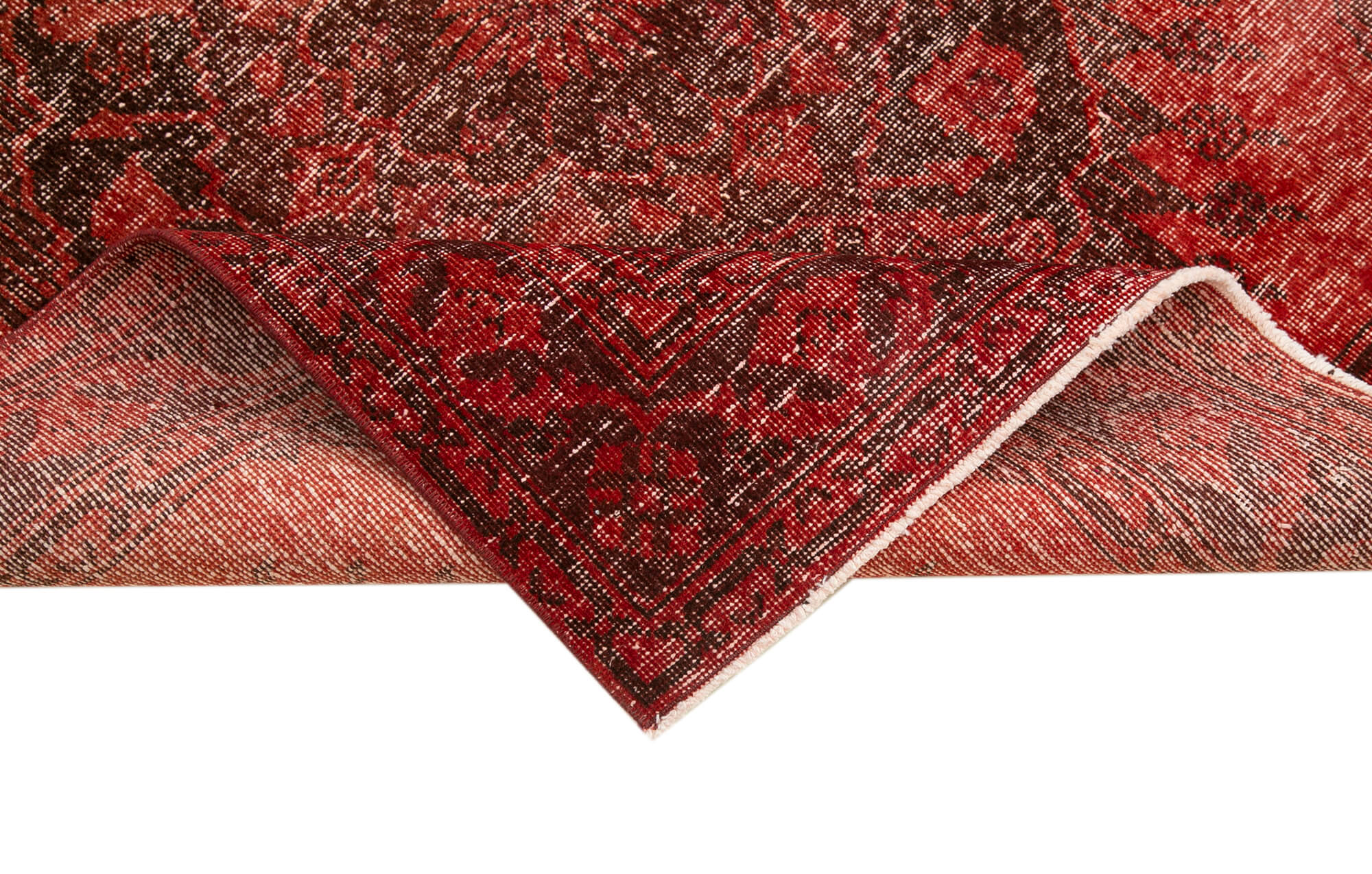 Vintage Wool Area Rug - Red Handmade Cotton Wool Rug 4x12, Turkish Hand Knotted Carpet
