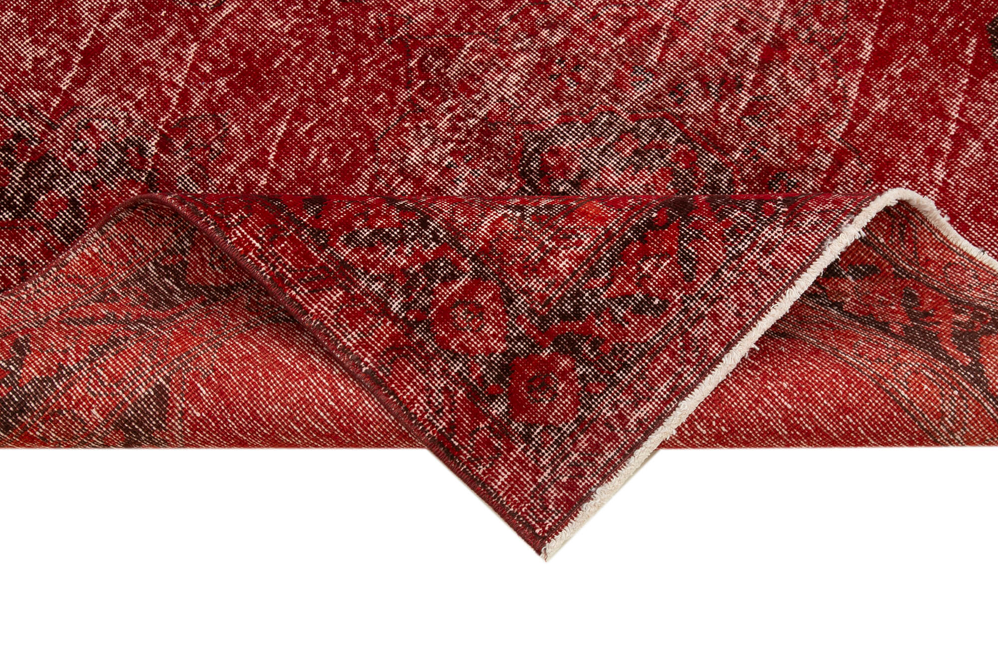 Handmade Wool Area Rug - Red Vintage Cotton Rug, Classic Turkish Hand Knotted Carpet 4'9''x12'10''