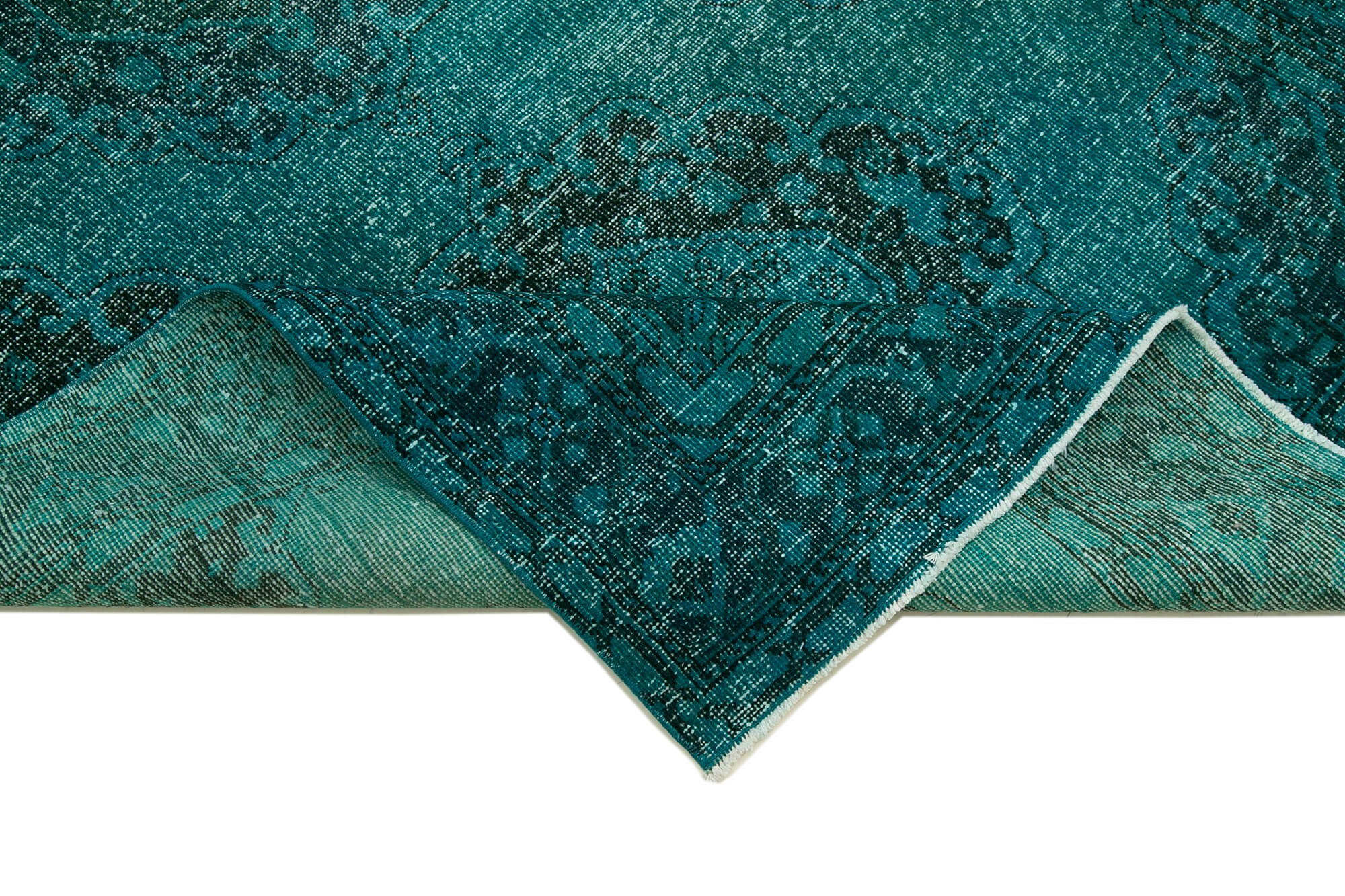 Vintage Wool Area Rug - Handmade Cotton Rug Turquoise Wool Carpet 4'9''x13'4''