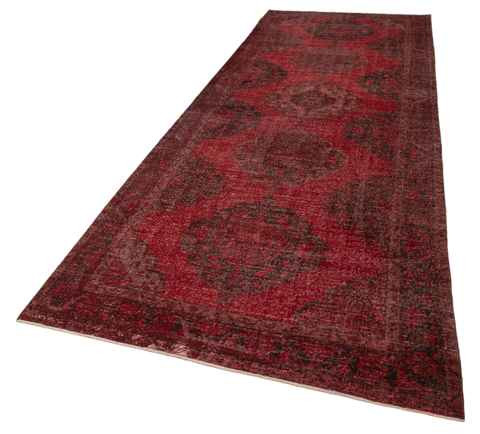 Handmade Wool Area Rug - Red Vintage Cotton Wool Blend | Rustic Living Room Carpet 4'10''x13'7''