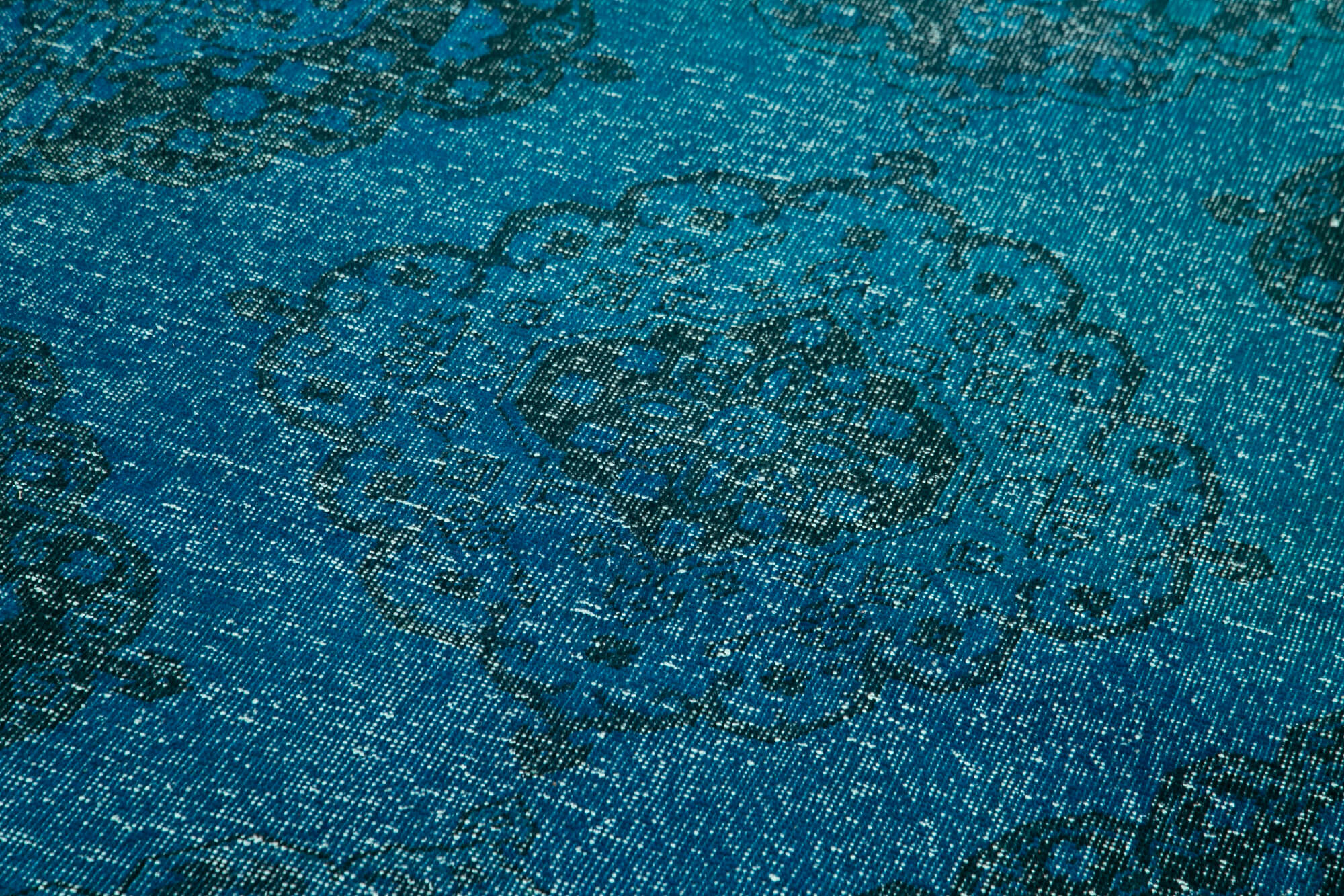 Handmade Vintage Area Rug - Turquoise Cotton Wool Rug 4'10''x13'1'' | Rustic Style