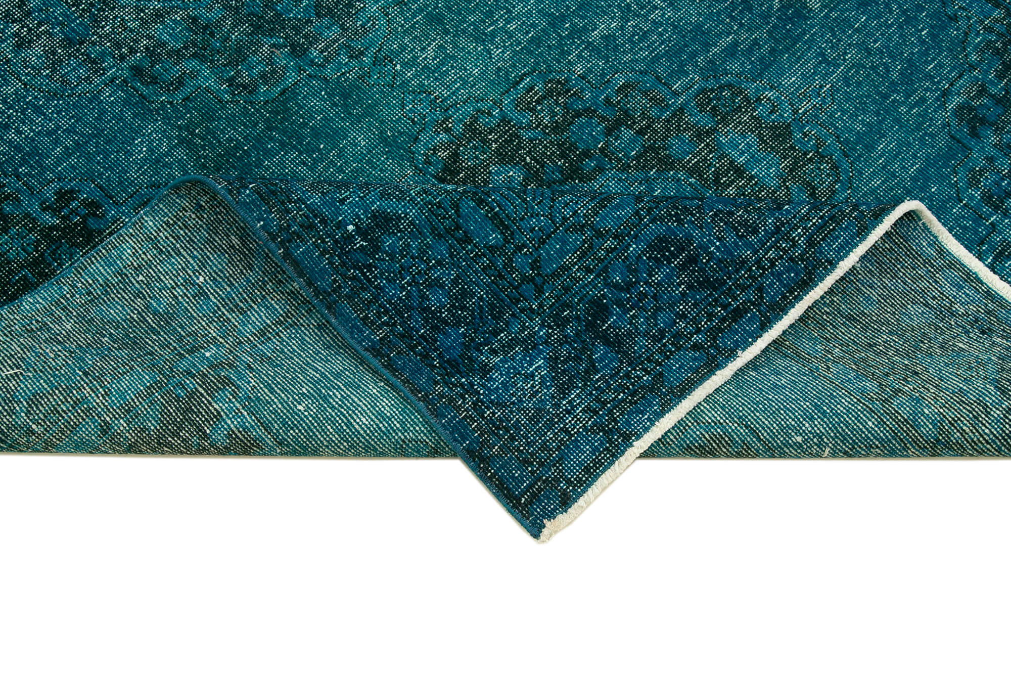 Handmade Vintage Area Rug - Turquoise Cotton Wool Rug 4'10''x13'1'' | Rustic Style
