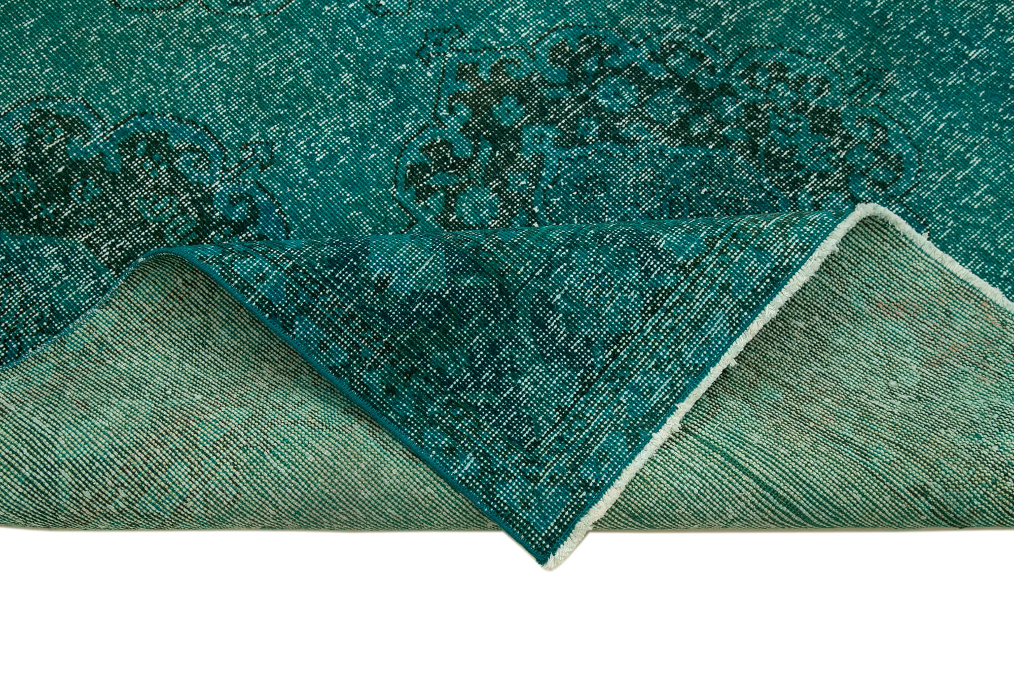 Handmade Vintage Area Rug - Zile Turquoise Wool Cotton Carpet 4'9" x 13'5"