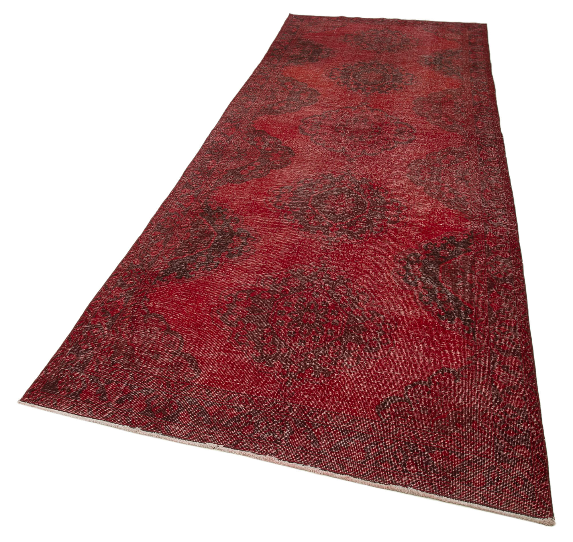 Handmade Wool Area Rug – Vintage Cotton Rug With Red Wool Carpet, 4'7''x13'1''