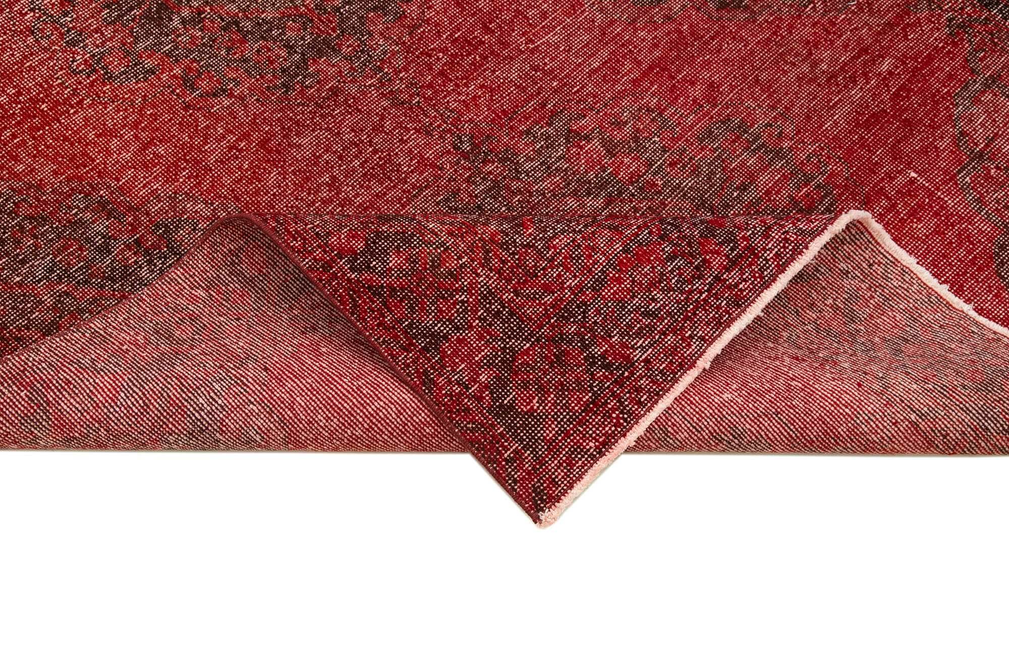 Handmade Wool Area Rug – Vintage Cotton Rug With Red Wool Carpet, 4'7''x13'1''