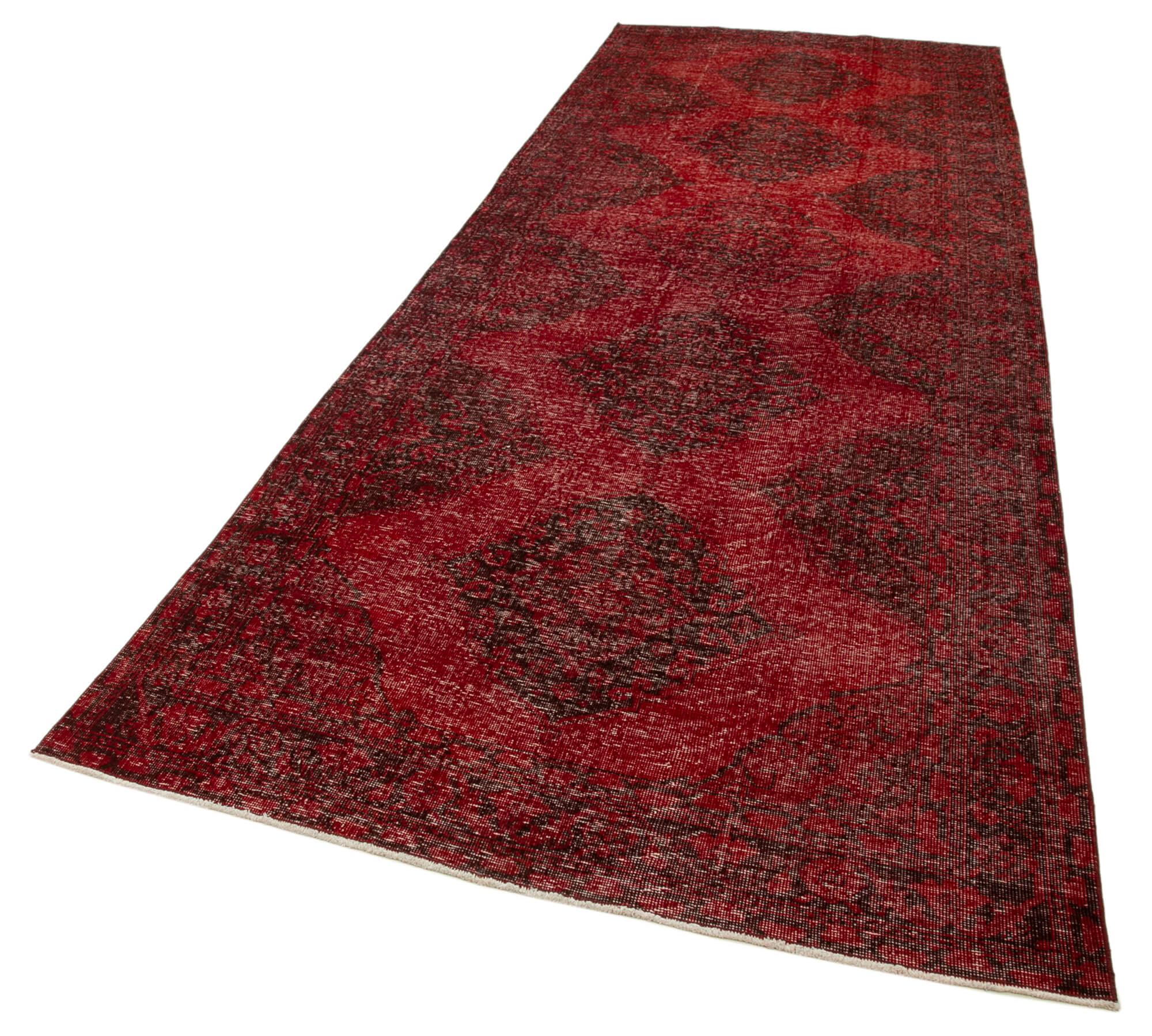 Vintage Cotton Wool Rug - Handmade Area Rug 4'9'' x 13'1'' Red Turkish Wool Carpet