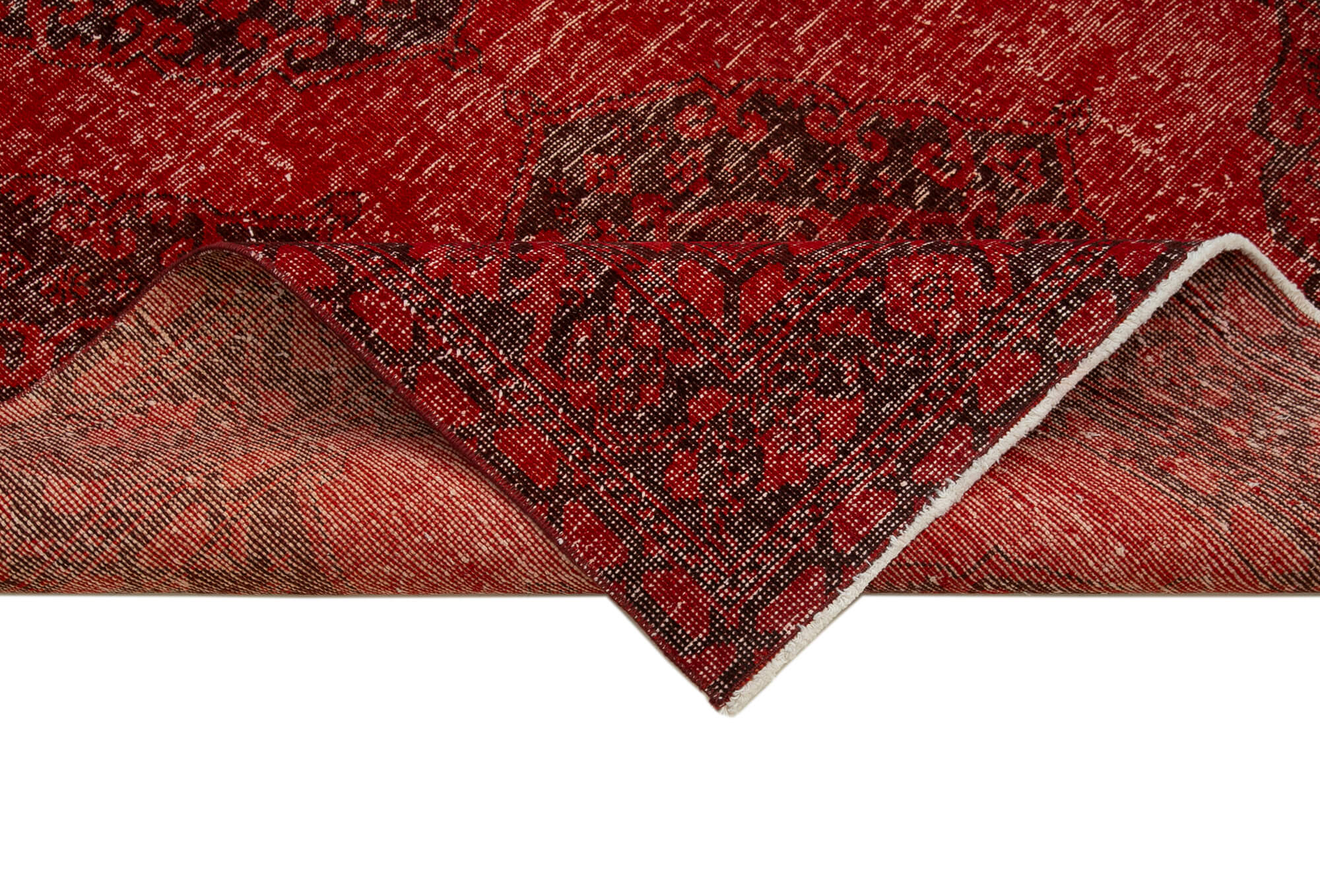 Vintage Cotton Wool Rug - Handmade Area Rug 4'9'' x 13'1'' Red Turkish Wool Carpet