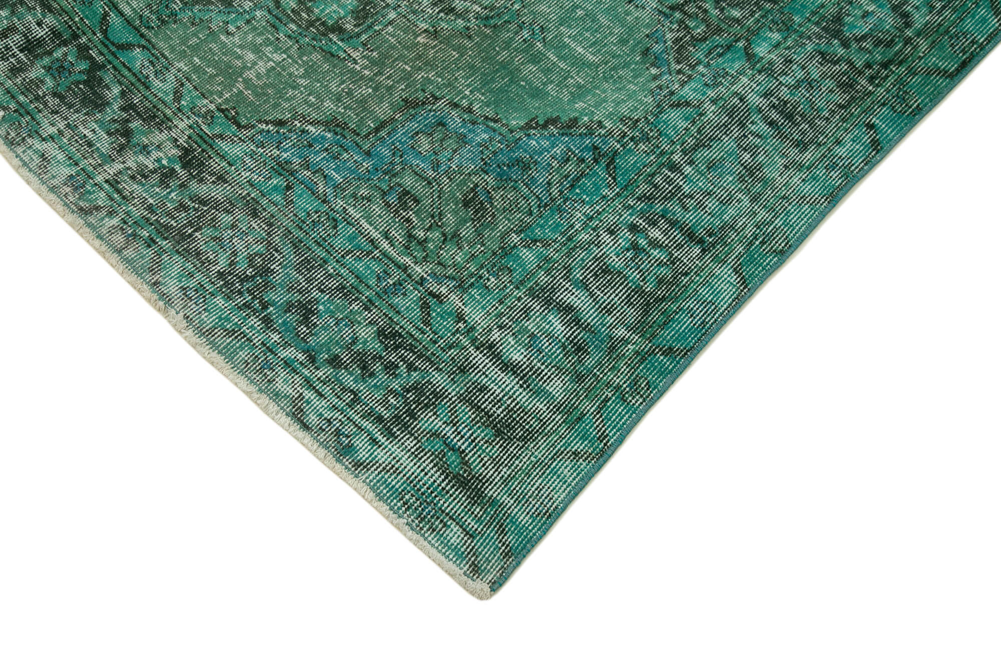Vintage Handmade Area Rug - Turquoise Cotton Wool Carpet | Hand Woven Rug 4'10"x12'6"