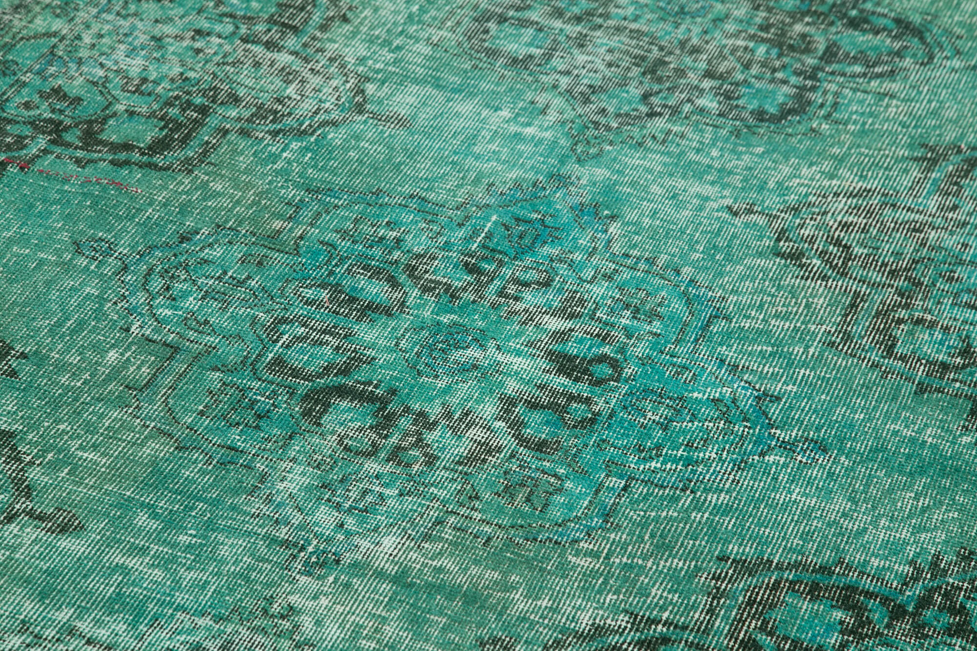 Vintage Handmade Area Rug - Turquoise Cotton Wool Carpet | Hand Woven Rug 4'10"x12'6"