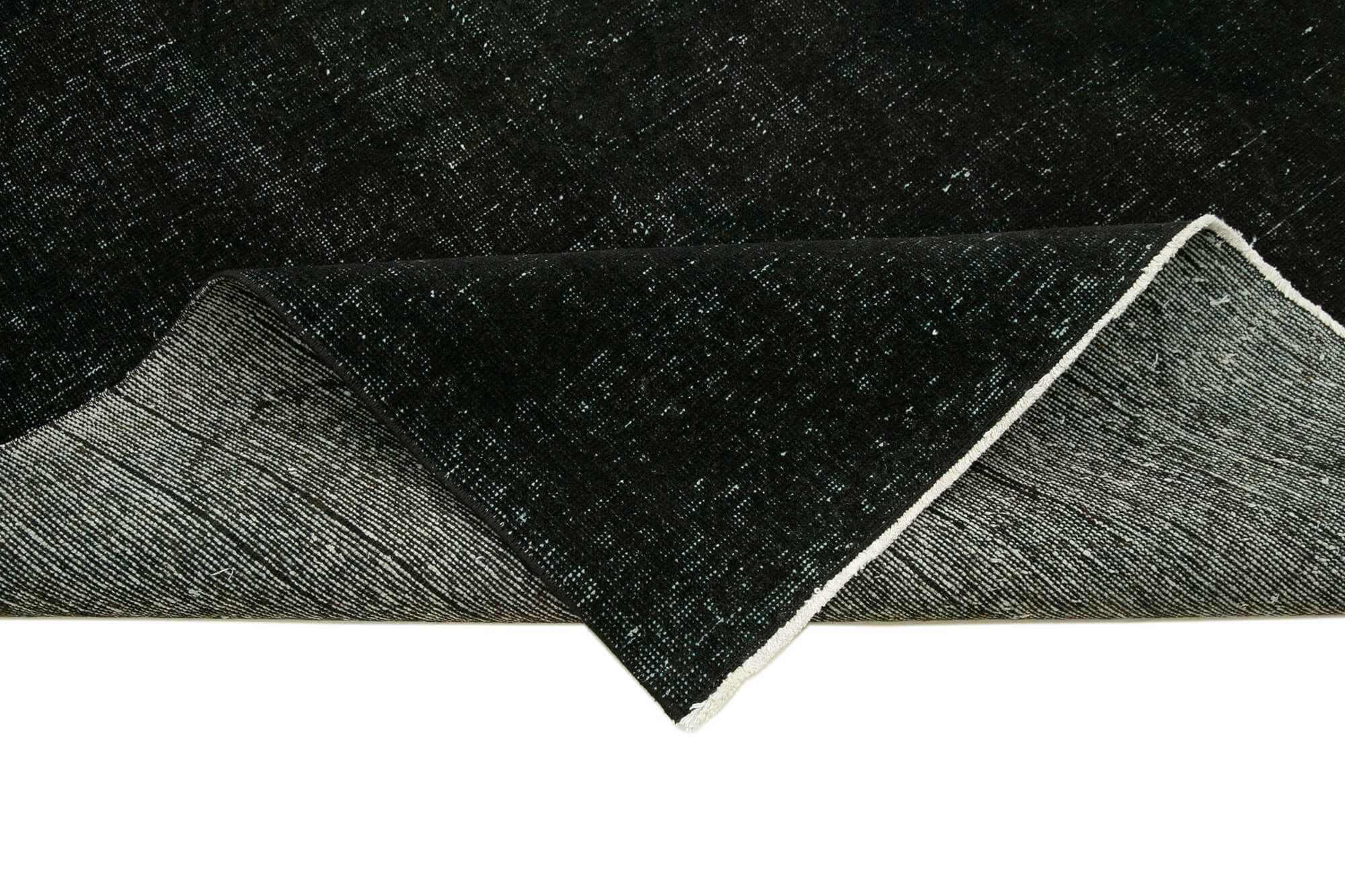 Handmade Vintage Area Rug - Black Cotton Wool Rug 4'10''x12'6'' | Turkish Hand Knotted
