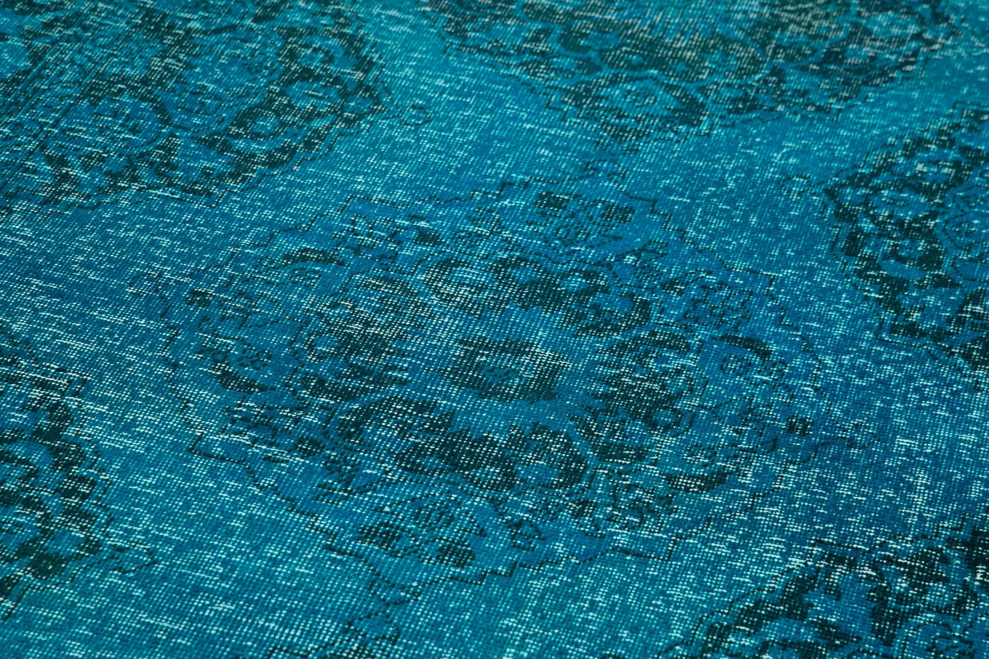 Vintage Cotton Wool Rug - Handmade Area Rug 4'6'' x 12'10'' Turquoise Wool Carpet