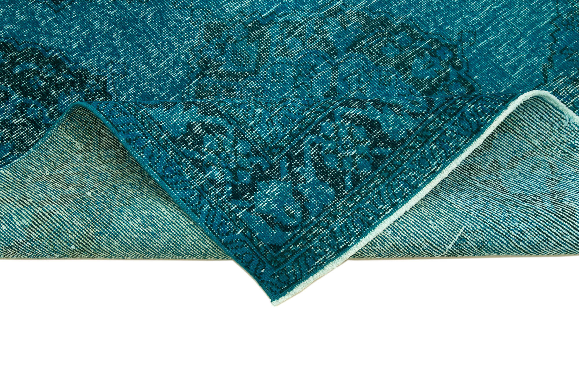 Vintage Cotton Wool Rug - Handmade Area Rug 4'6'' x 12'10'' Turquoise Wool Carpet