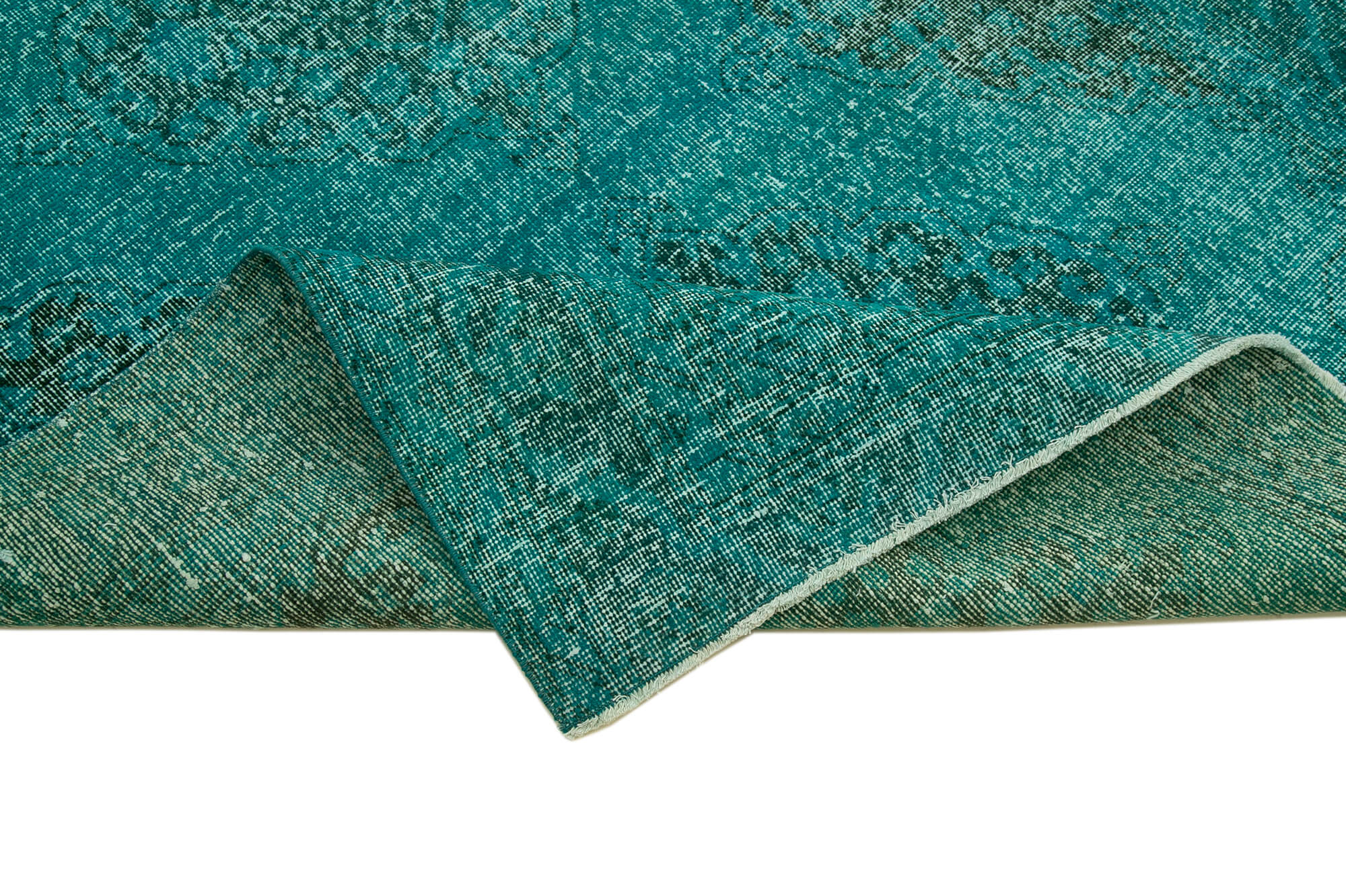 Handmade Vintage Area Rug - Turquoise Cotton Wool Rug | Durable Classic Carpet 4'8"x12'10"