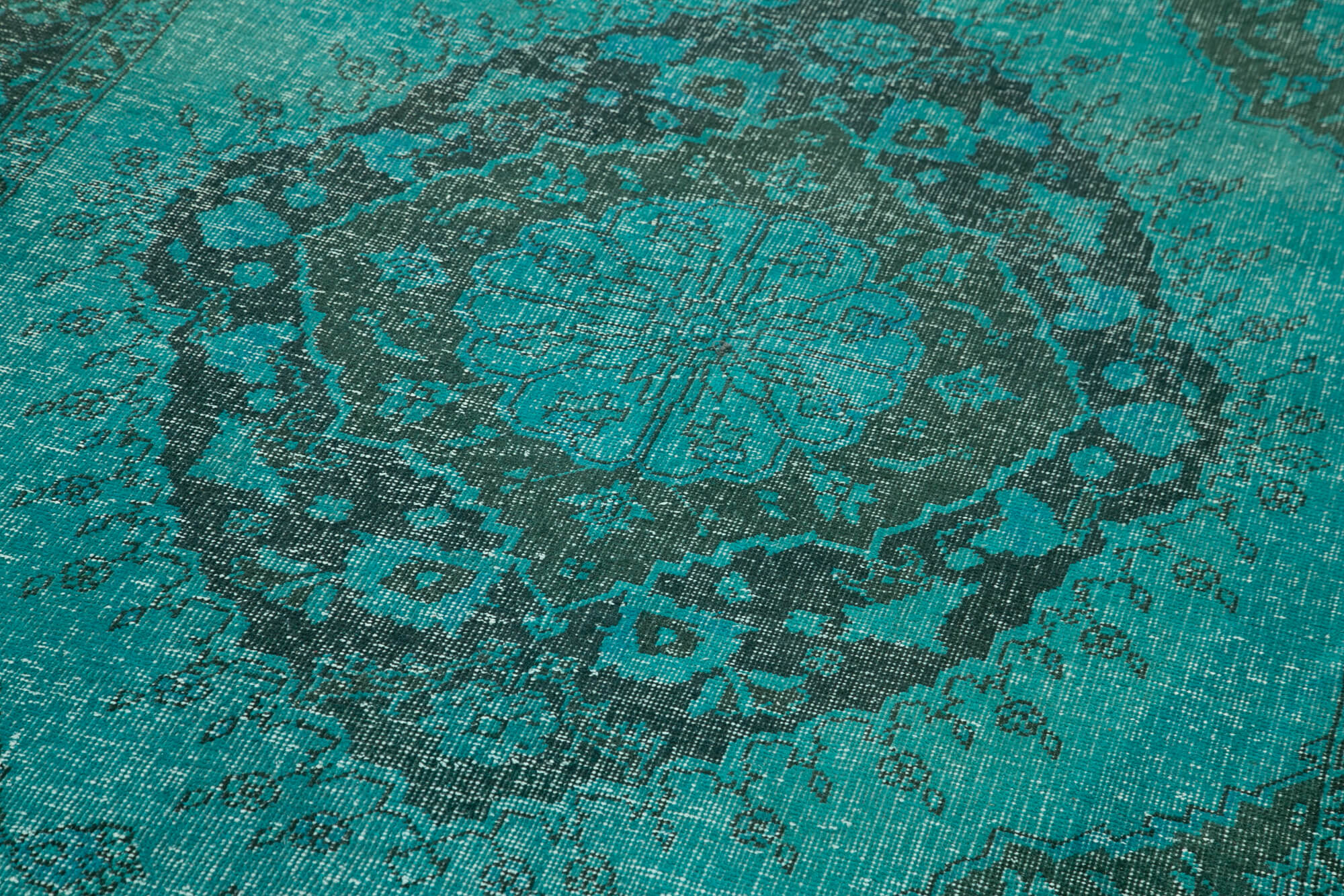 Zile Turquoise Vintage Cotton Wool Handmade Area Rug 4'8'' x 13'3''