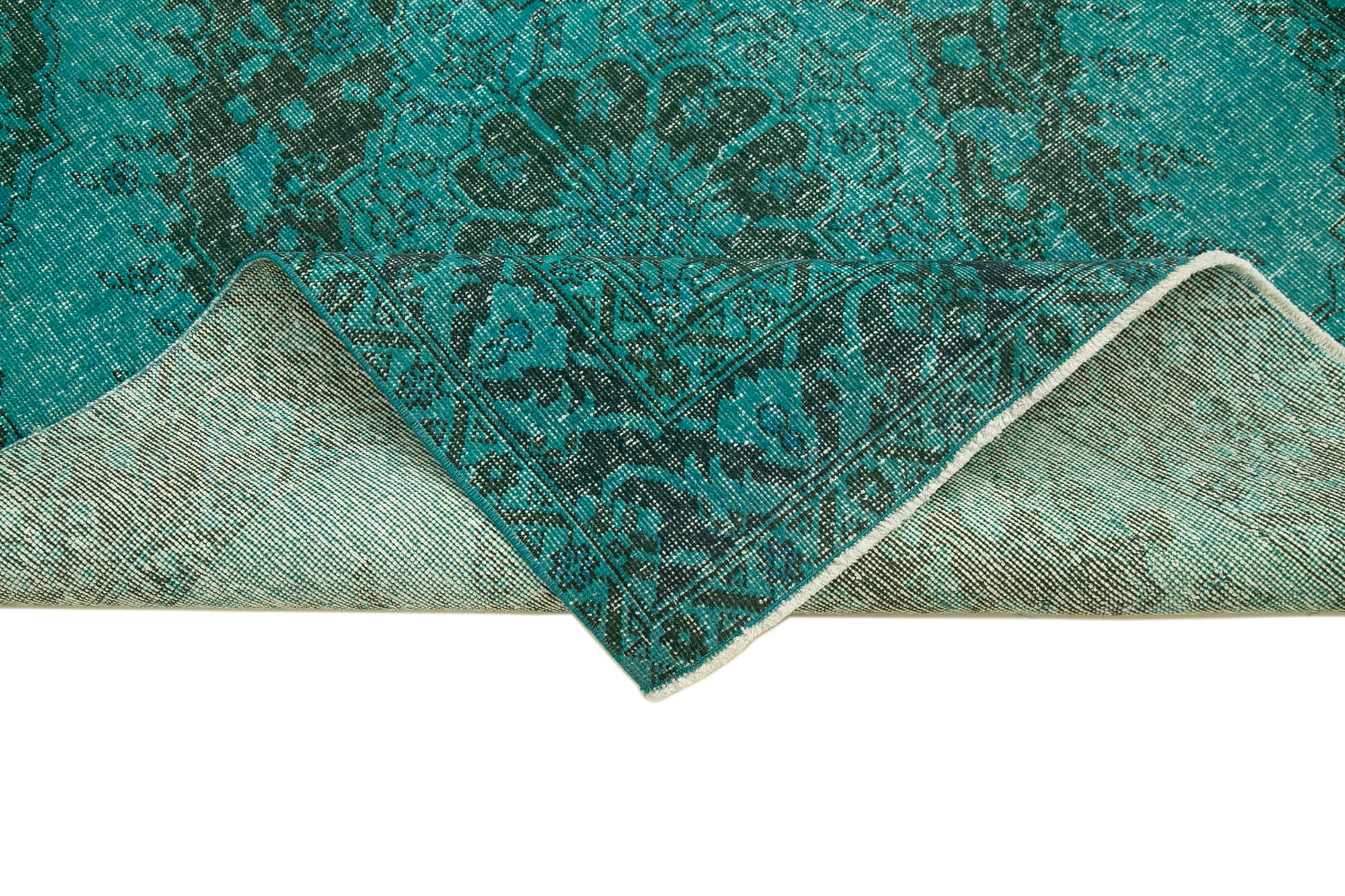 Zile Turquoise Vintage Cotton Wool Handmade Area Rug 4'8'' x 13'3''