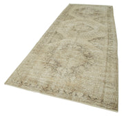 Handmade Vintage Area Rug - Beige Cotton Wool Blend | Soft Texture Vintage Rug 4'10''x12'7''