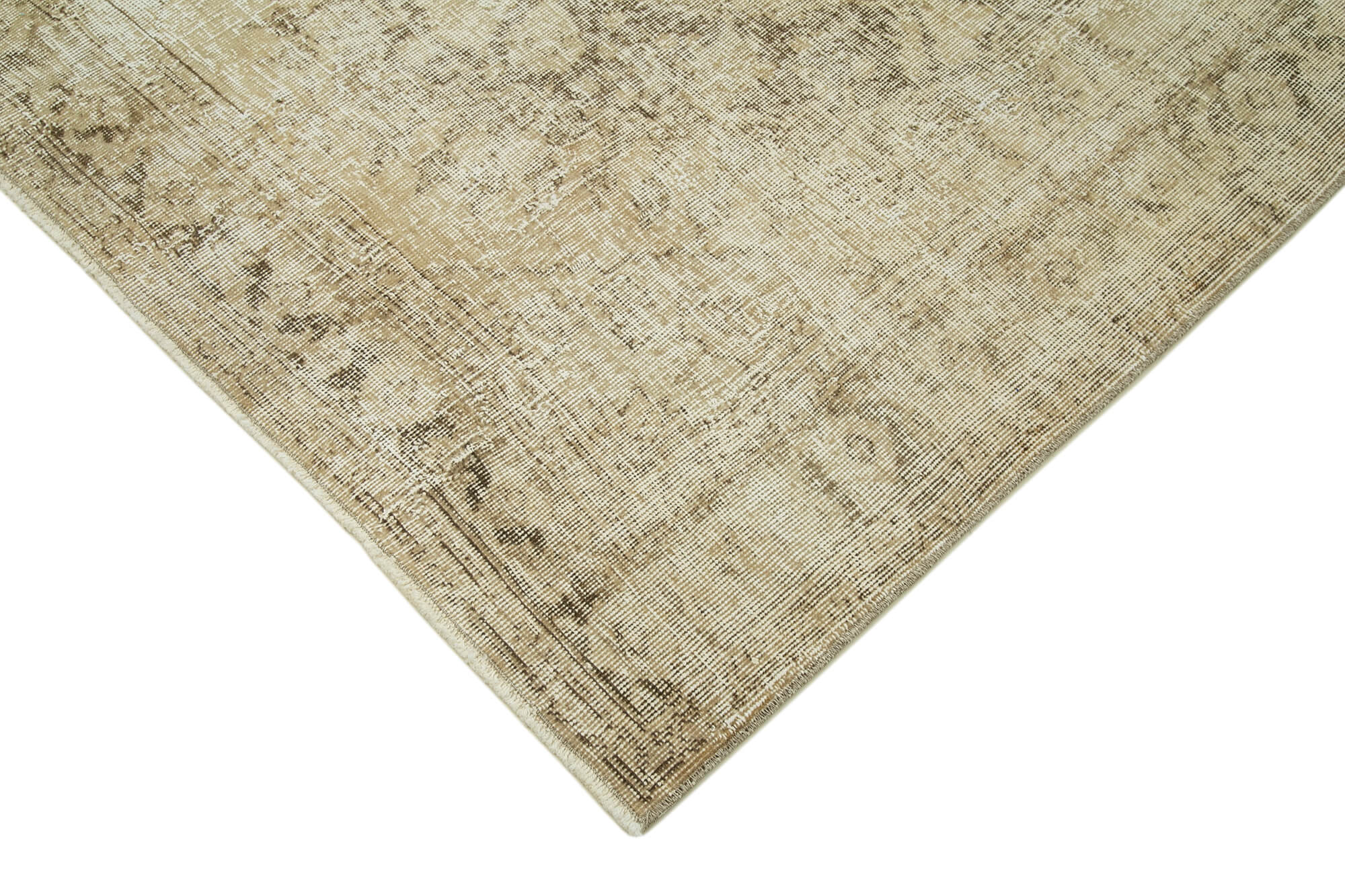 Handmade Vintage Area Rug - Beige Cotton Wool Blend | Soft Texture Vintage Rug 4'10''x12'7''