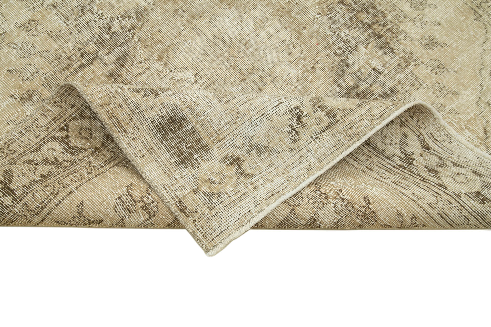 Handmade Vintage Area Rug - Beige Cotton Wool Blend | Soft Texture Vintage Rug 4'10''x12'7''
