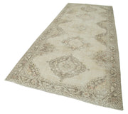 Handmade Vintage Area Rug - Beige Cotton Wool Turkish Hand Knotted Carpet 5'1''x13'