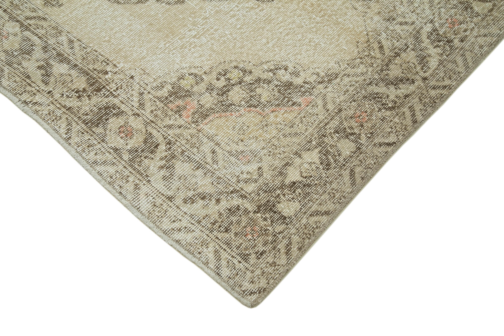 Handmade Vintage Area Rug - Beige Cotton Wool Turkish Hand Knotted Carpet 5'1''x13'
