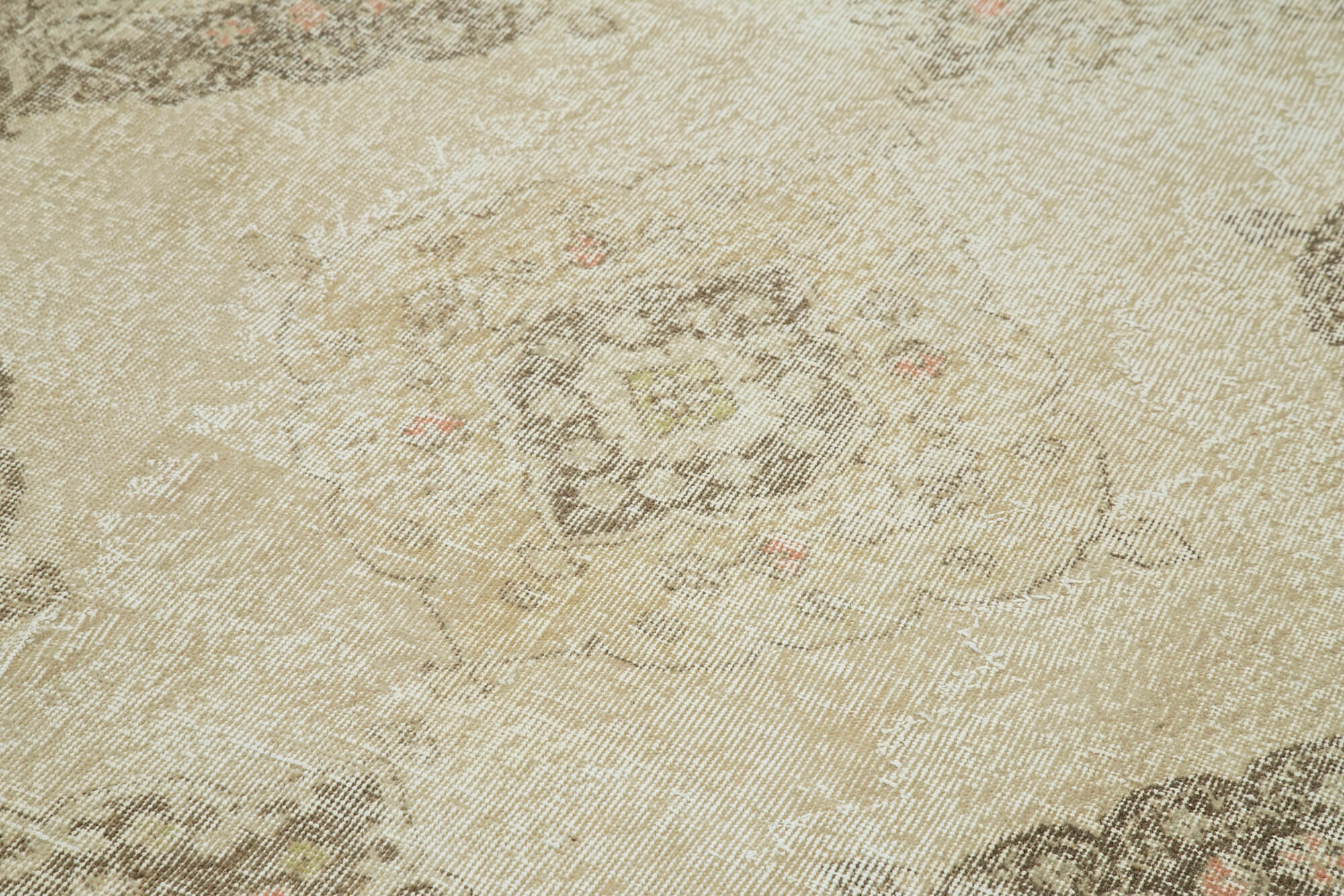 Handmade Vintage Area Rug - Beige Cotton Wool Turkish Hand Knotted Carpet 5'1''x13'