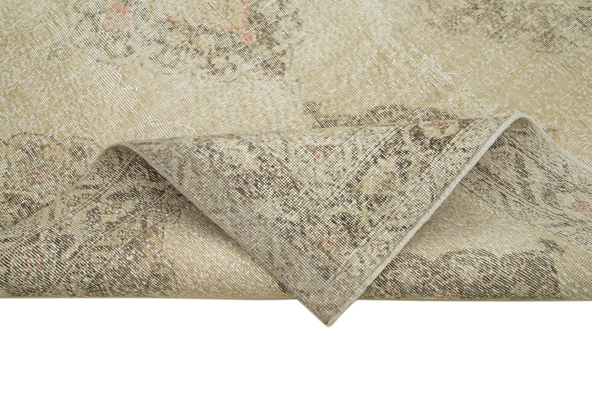 Handmade Vintage Area Rug - Beige Cotton Wool Turkish Hand Knotted Carpet 5'1''x13'