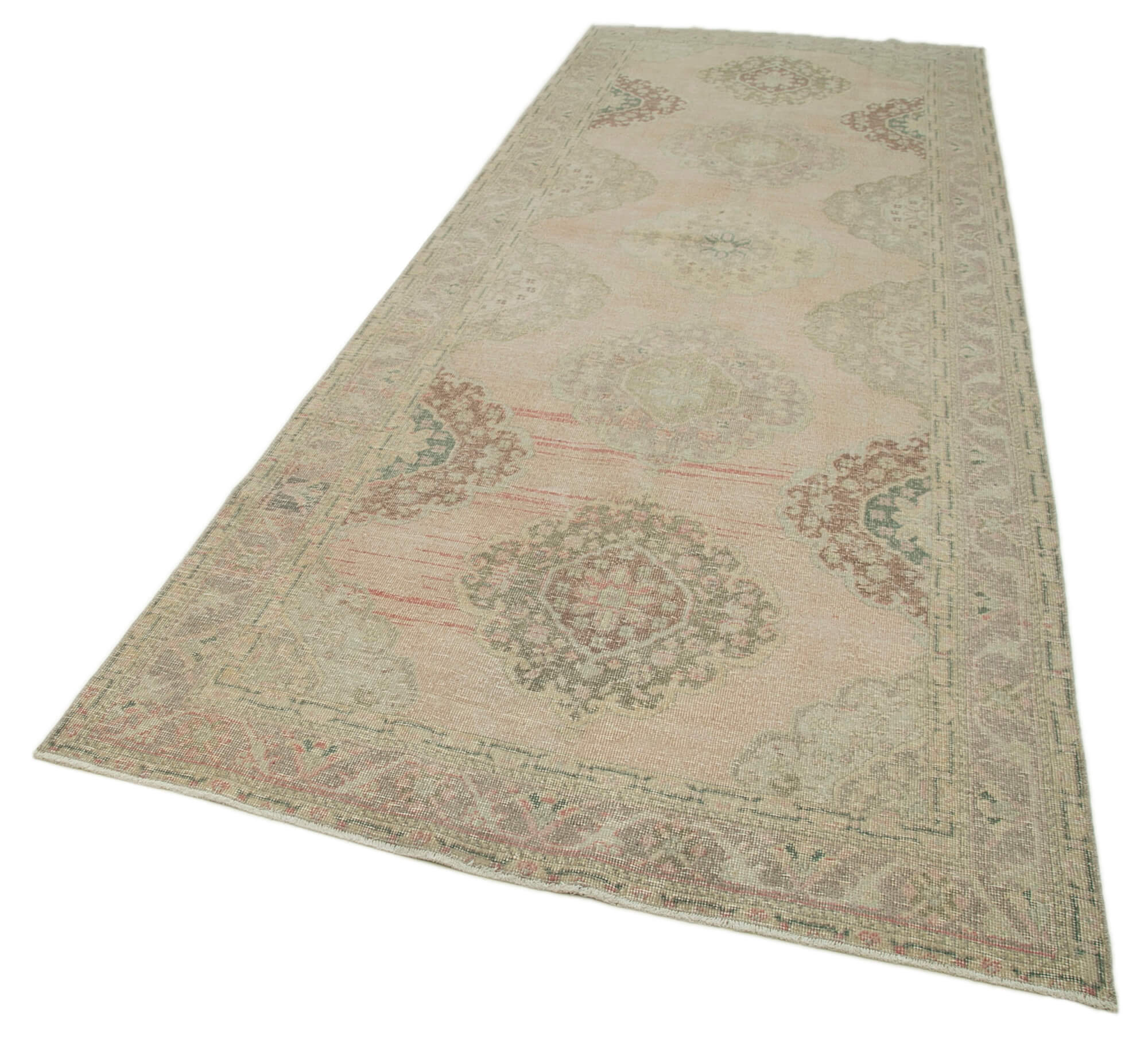 Handmade Vintage Area Rug - Zile Beige Cotton Wool Rug 4'9'' x 12'11'' Soft Floor Carpet