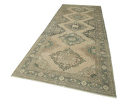 Vintage Cotton Wool Rug – Handmade Area Rug 4'9'' x 12'2'' Beige Turkish Carpet