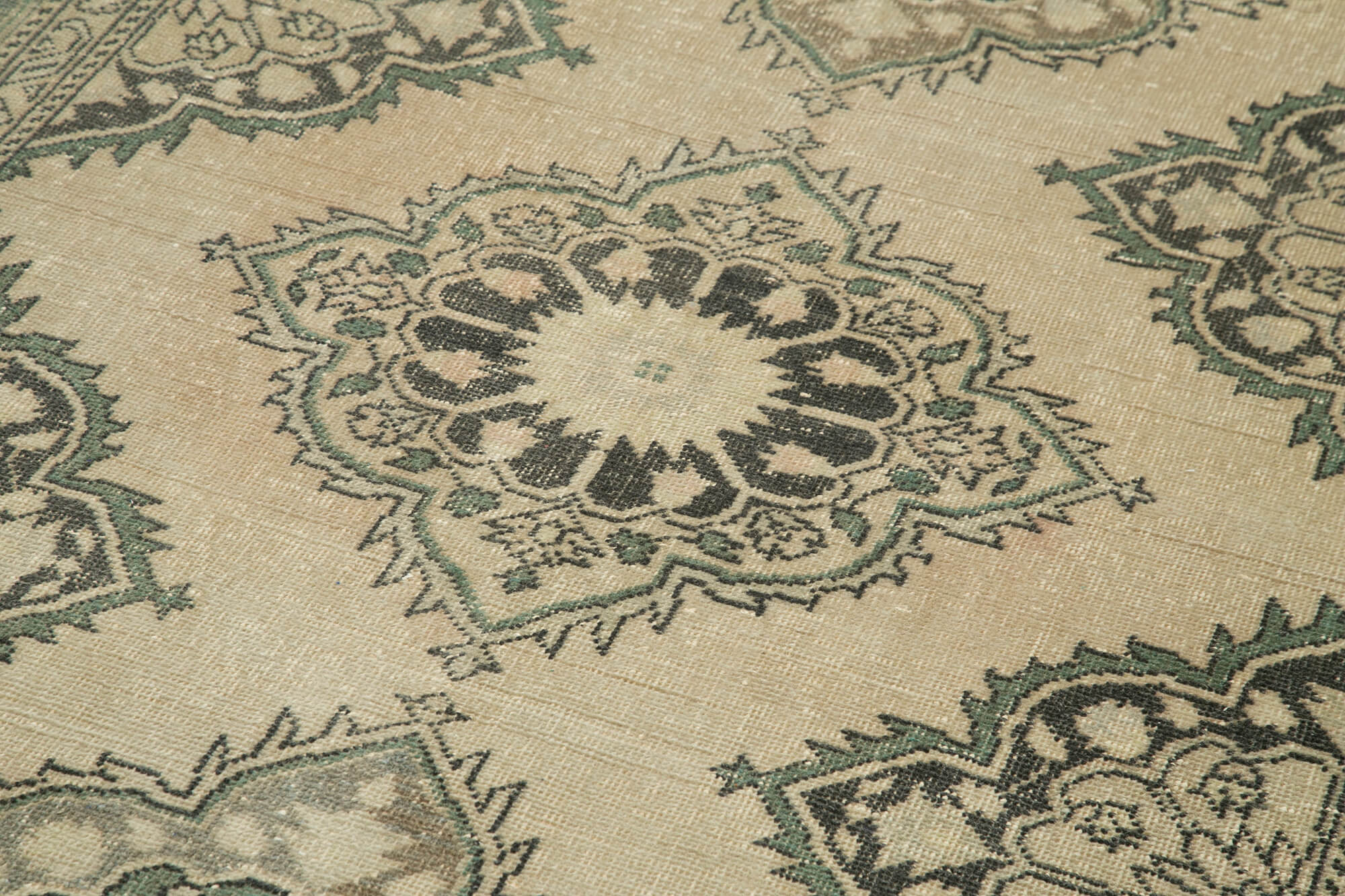 Vintage Cotton Wool Rug – Handmade Area Rug 4'9'' x 12'2'' Beige Turkish Carpet