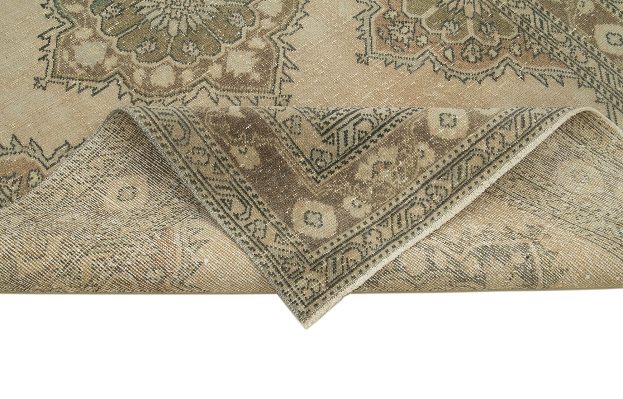 Vintage Cotton Wool Rug – Handmade Area Rug 4'9'' x 12'2'' Beige Turkish Carpet