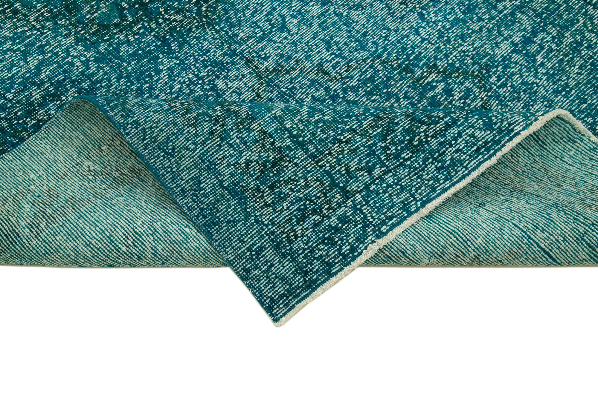 Handmade Vintage Area Rug - Turquoise Cotton Wool Rug 4'11''x13'3'' Bohemian Style