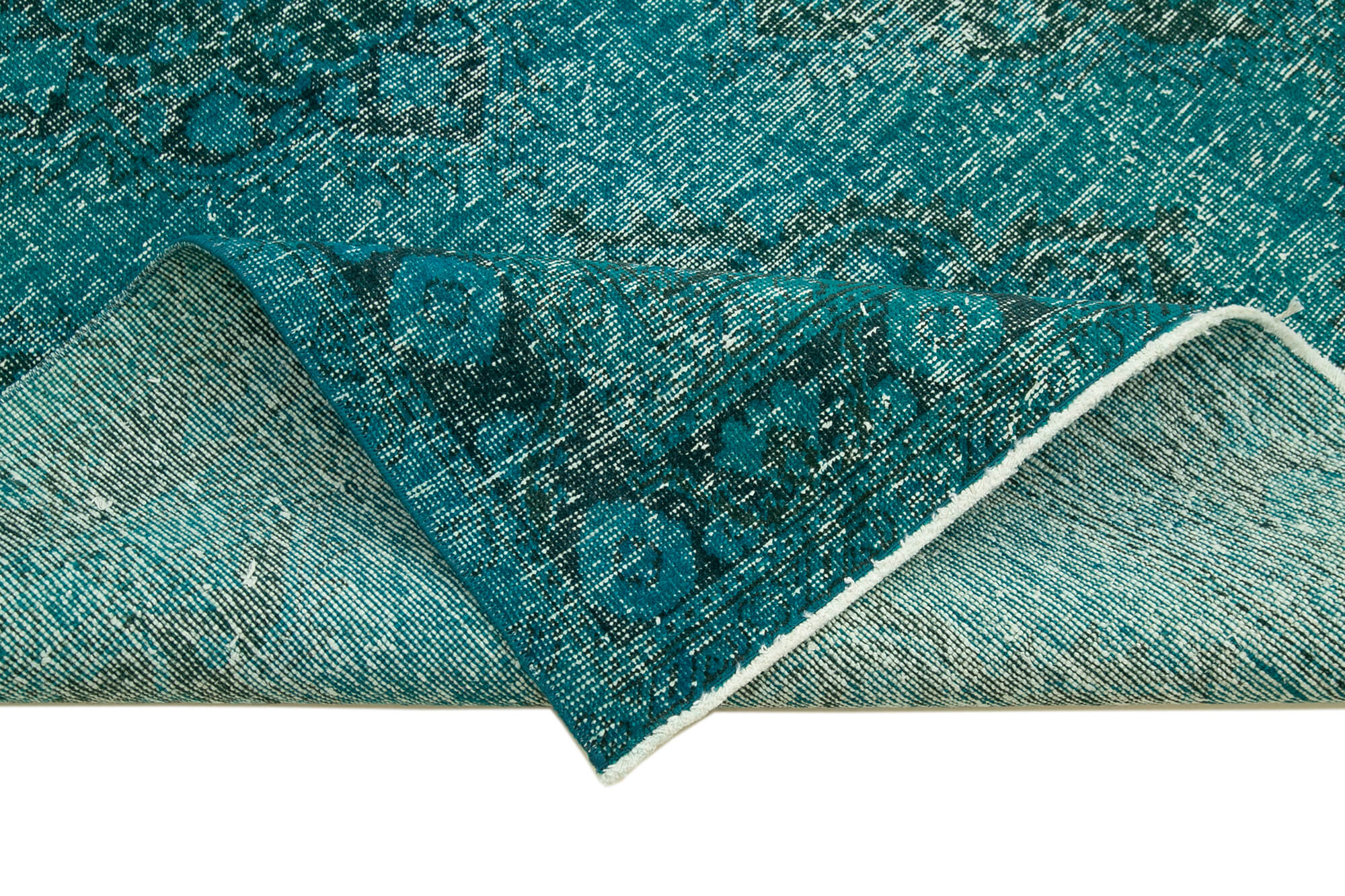 Vintage Handmade Area Rug – Turquoise Cotton Wool Carpet, Hand Woven Rug 4'8''x12'2''