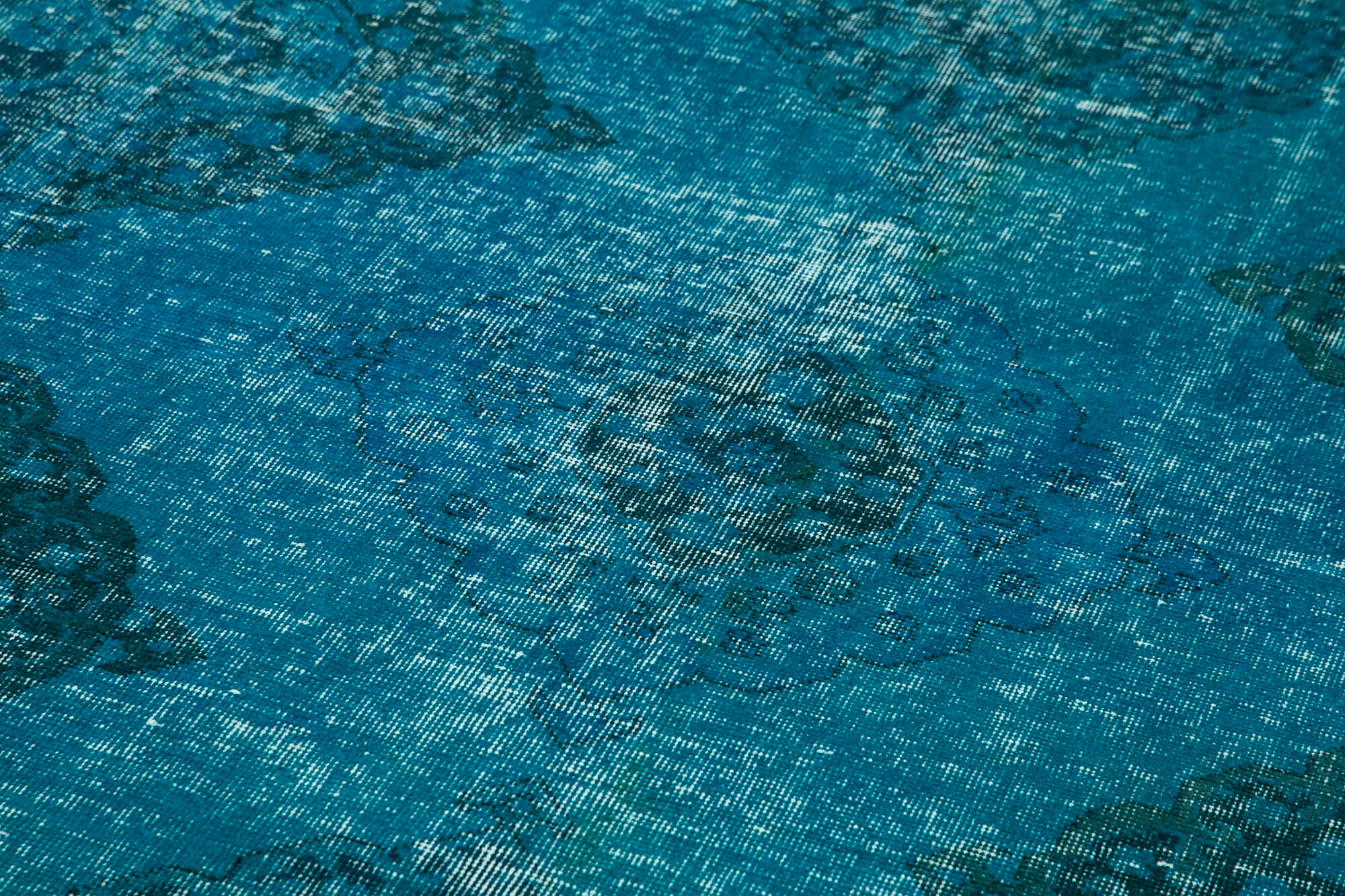 Vintage Cotton Wool Rug - Handmade Turquoise Wool Carpet | Durable Area Rug 4'9''x11'10''