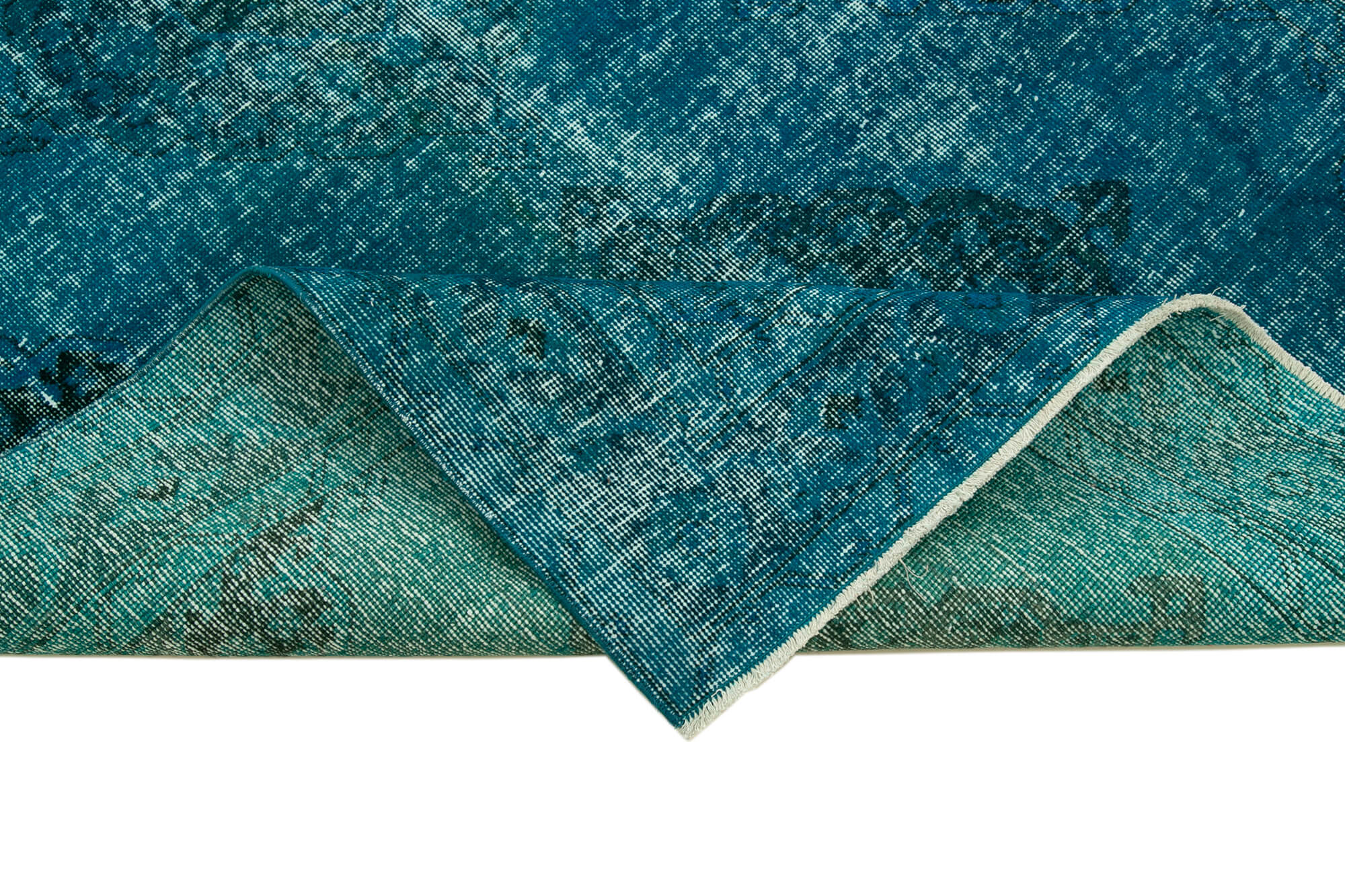 Vintage Cotton Wool Rug - Handmade Turquoise Wool Carpet | Durable Area Rug 4'9''x11'10''