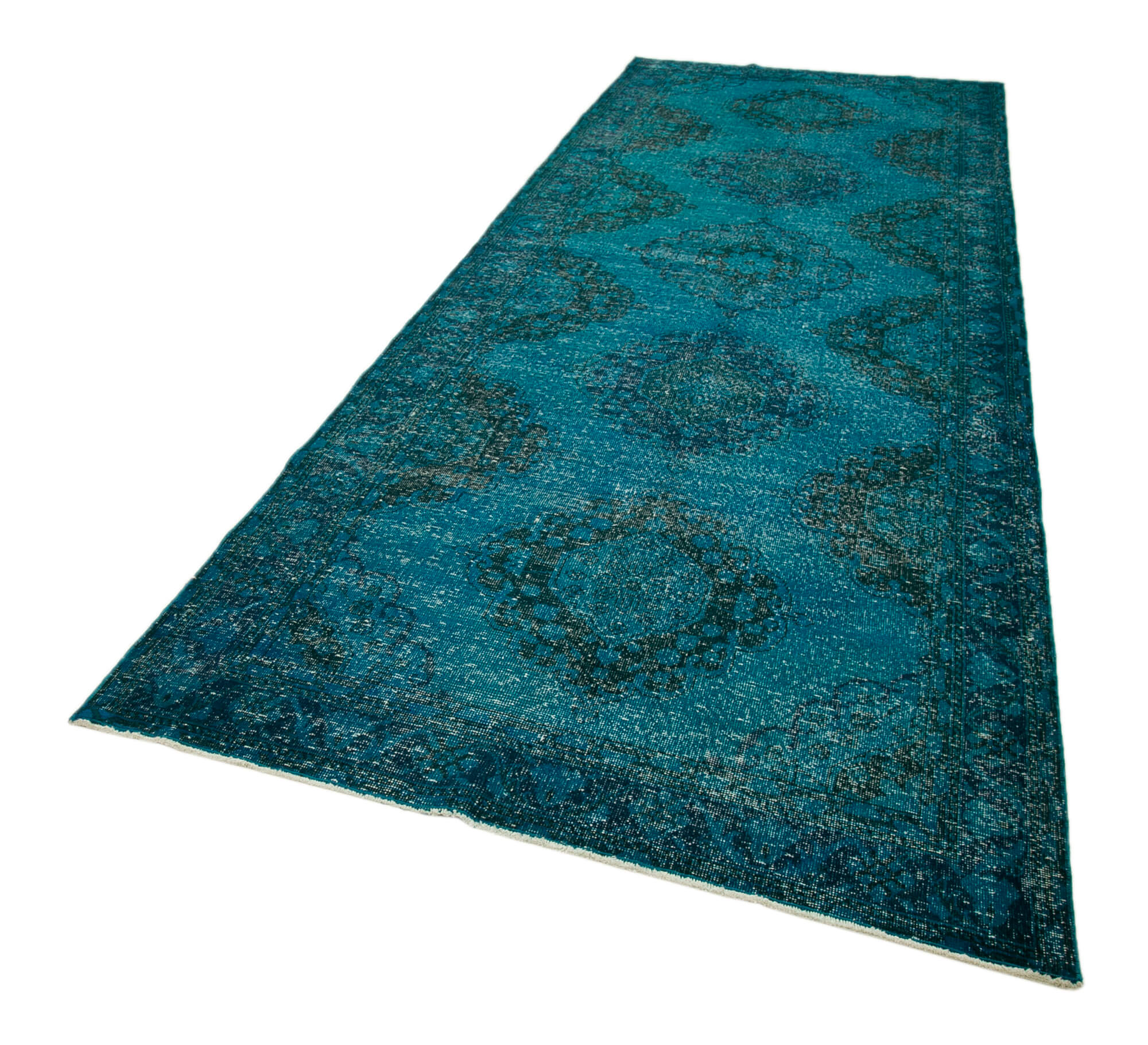 Vintage Handmade Area Rug | Turquoise Cotton Wool Rug, Hand Woven Turkish Carpet 4'11''x13'3''