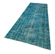 Vintage Cotton Wool Rug - Handmade Turquoise Long Runner Area Rug 4'4'' x 12'2''