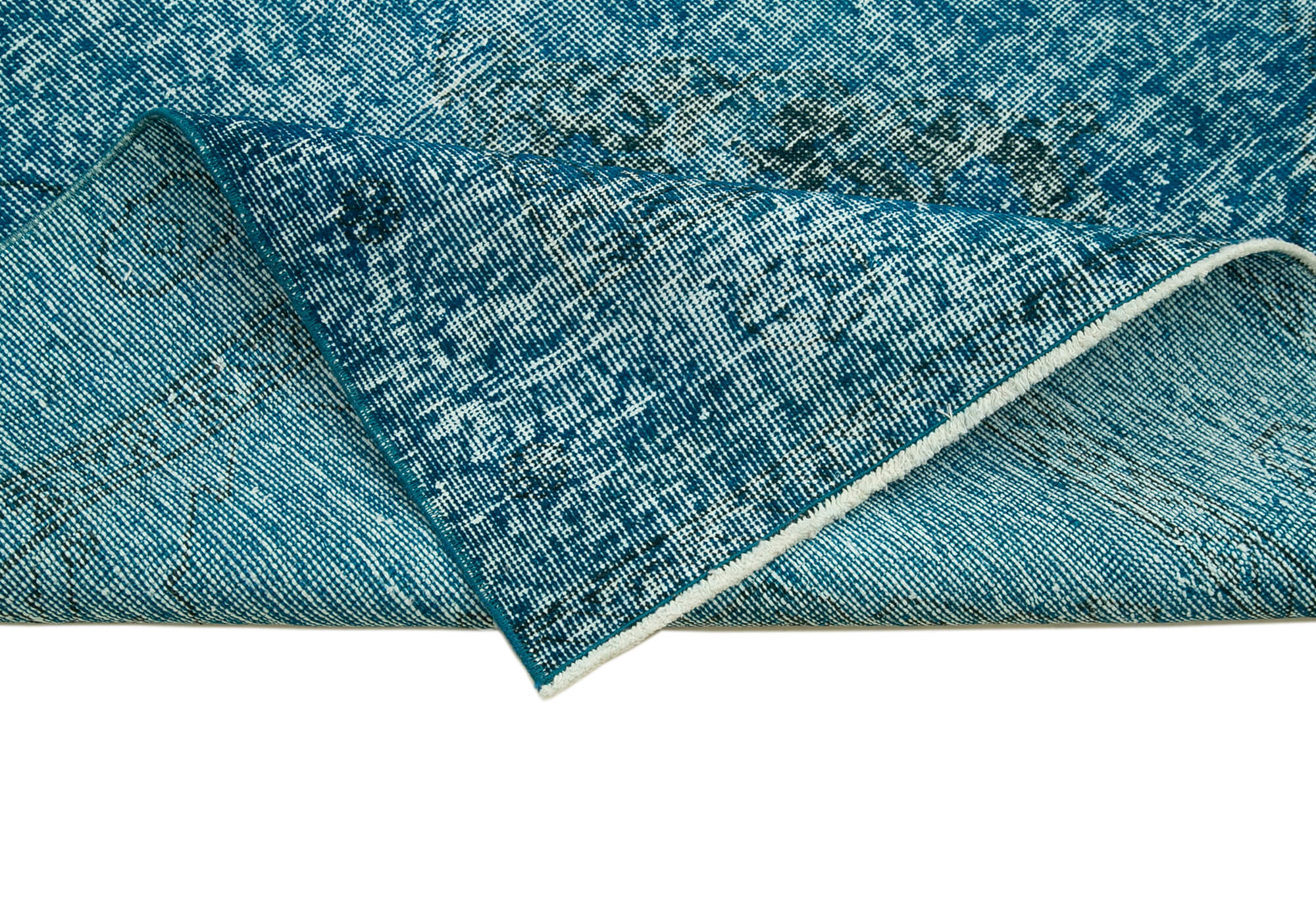 Vintage Cotton Wool Rug - Handmade Turquoise Long Runner Area Rug 4'4'' x 12'2''