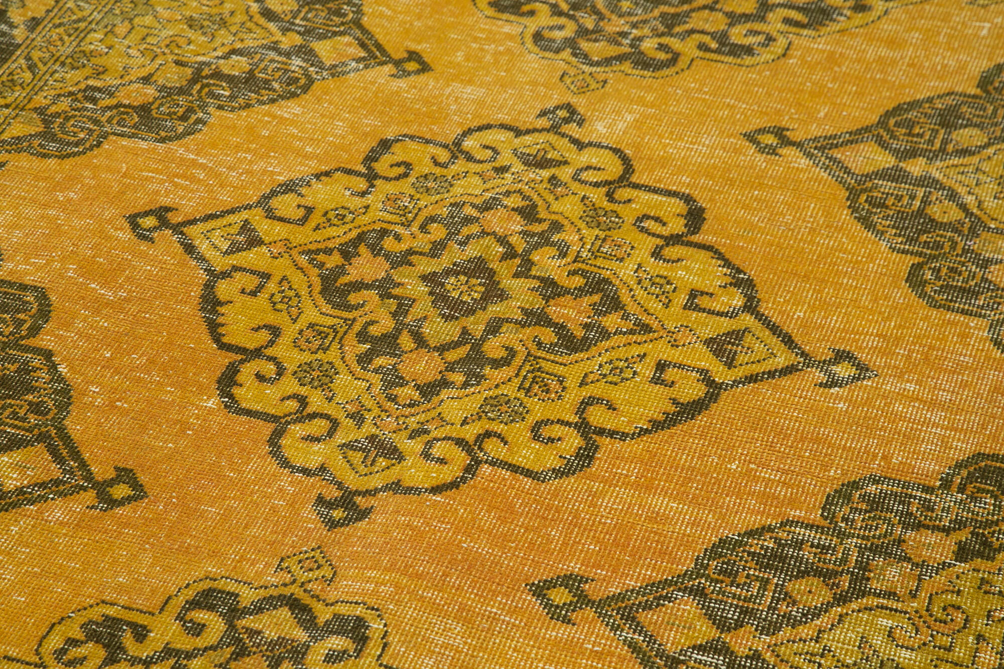 Handmade Vintage Area Rug - Zile Yellow Cotton Wool Rug 4'11'' x 12'7'' | Turkish Hand Knotted