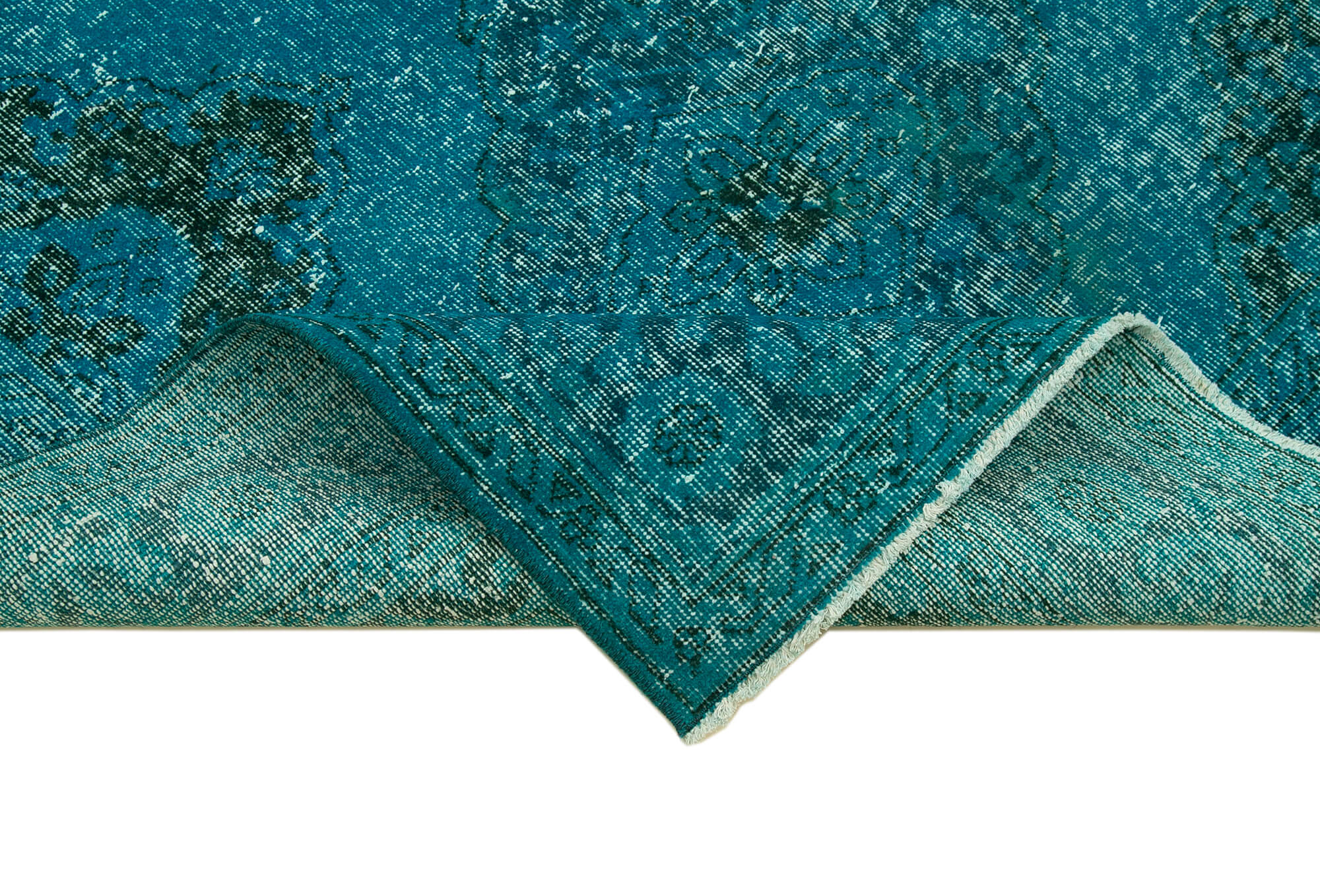 Vintage Cotton Wool Rug - Handmade Area Rug 4x13 ft Turquoise Wool Carpet