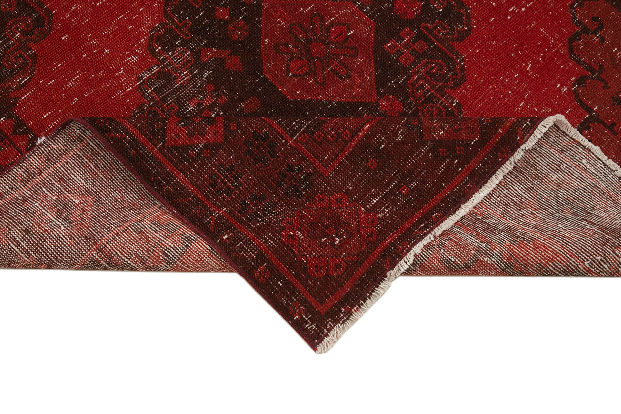 Handmade Wool Area Rug - Red Vintage Rug 4'7''x12'10'' | Turkish Cotton Wool Blend