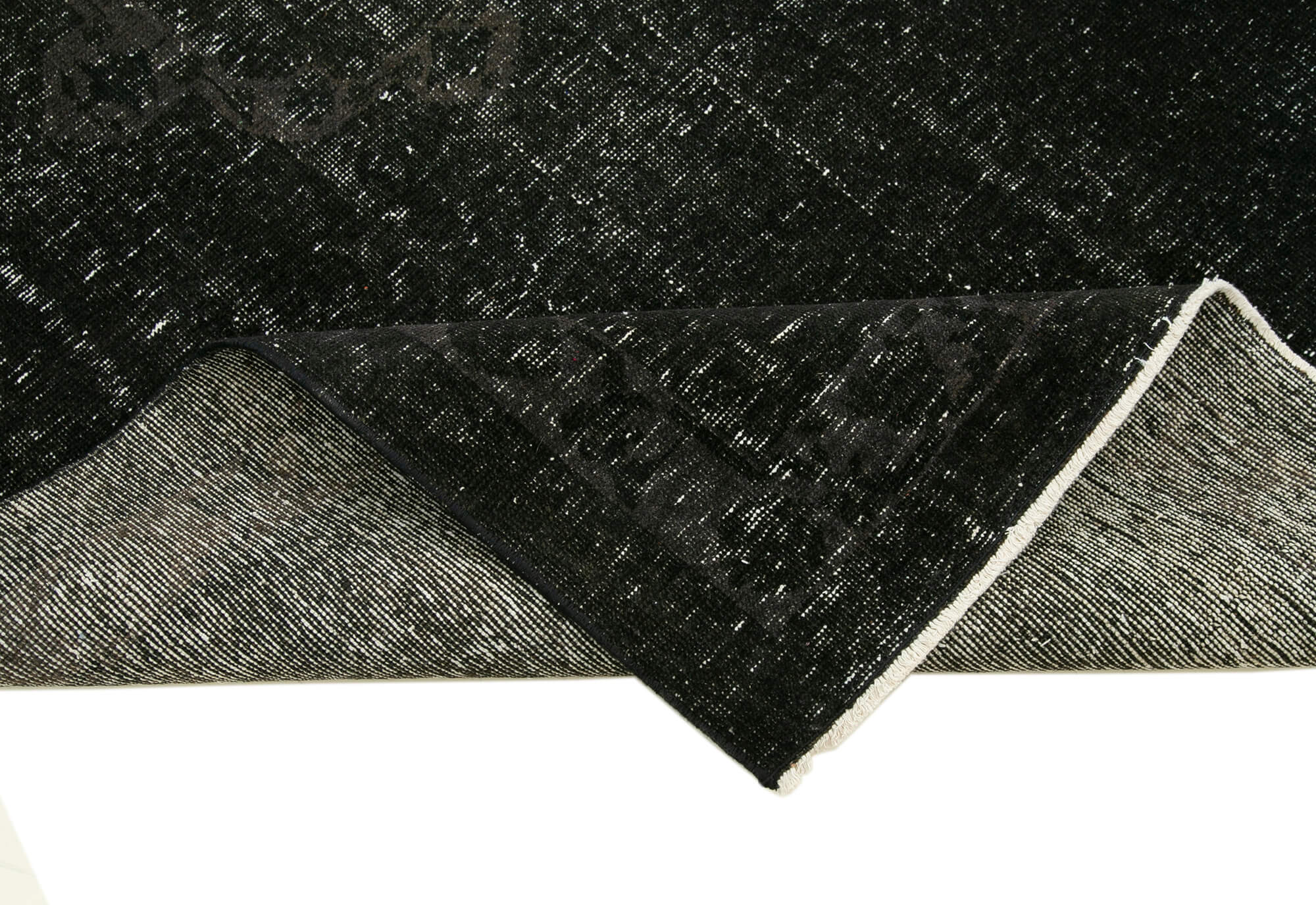 Handmade Vintage Area Rug – Black Cotton Wool Blend Carpet 4'8" x 11'8"