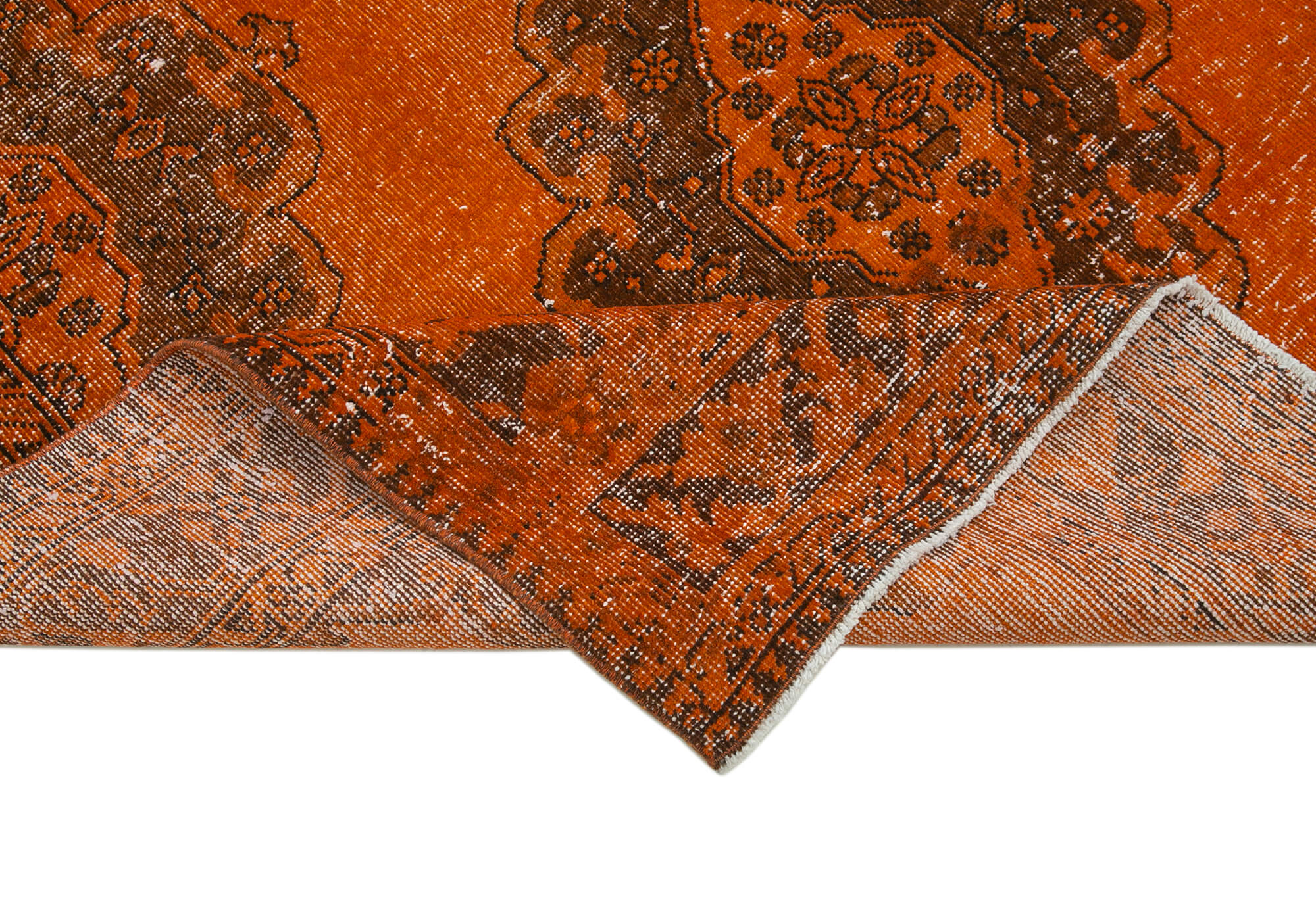 Handmade Vintage Area Rug - Orange Cotton Wool Rug, Turkish Handwoven Carpet 4'10"x13'6"