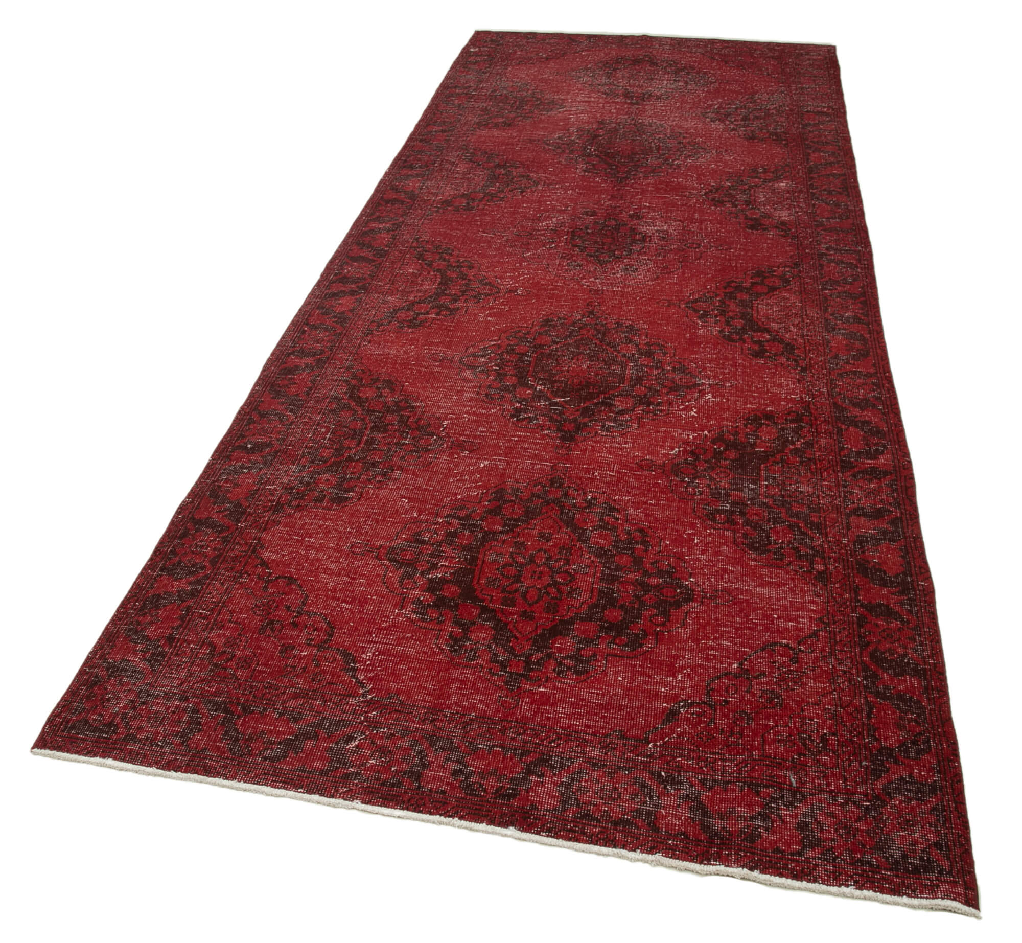 Handmade Wool Area Rug – Red Vintage Cotton Wool Blend Rug 4'6''x12'6''