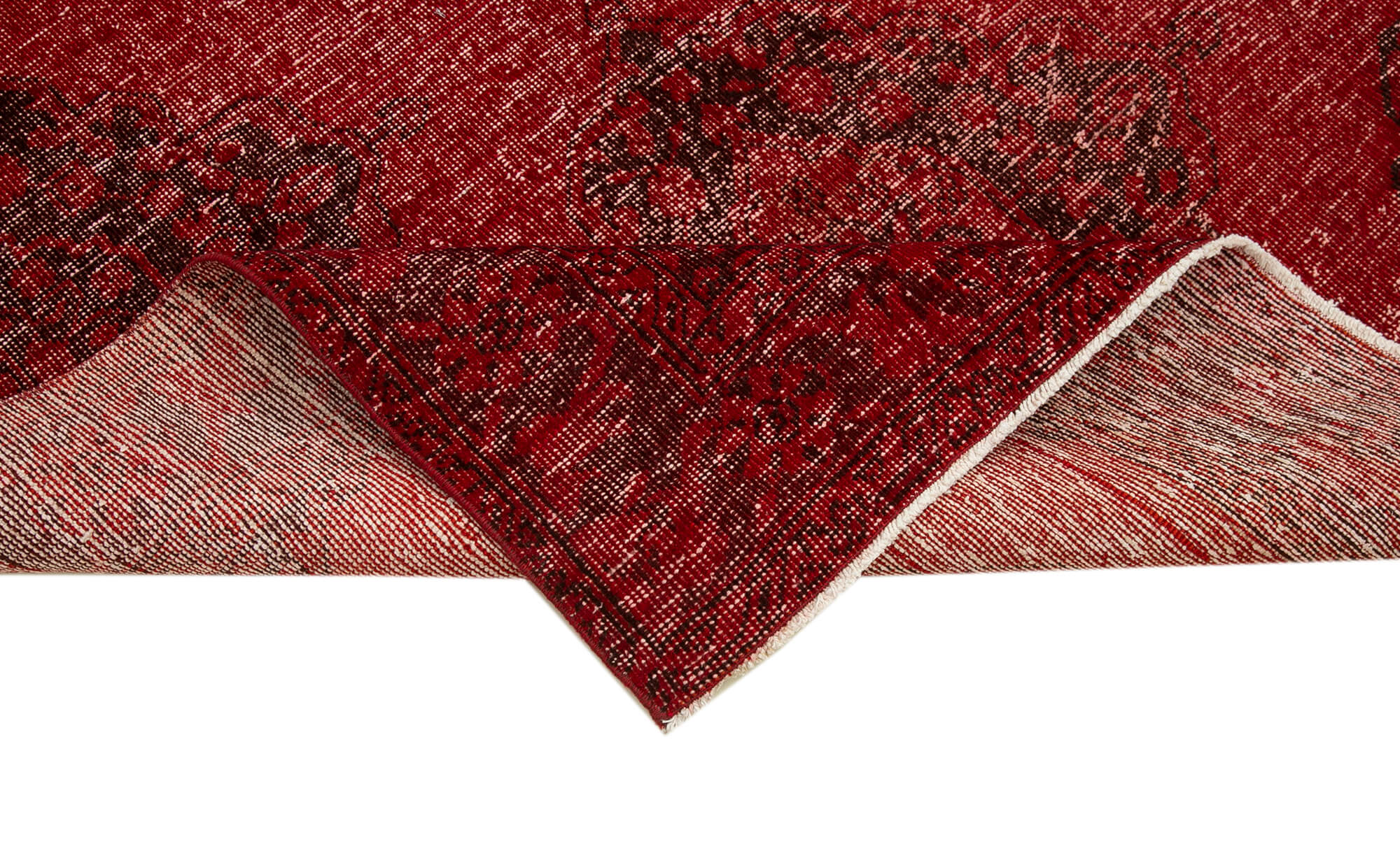 Handmade Wool Area Rug – Red Vintage Cotton Wool Blend Rug 4'6''x12'6''