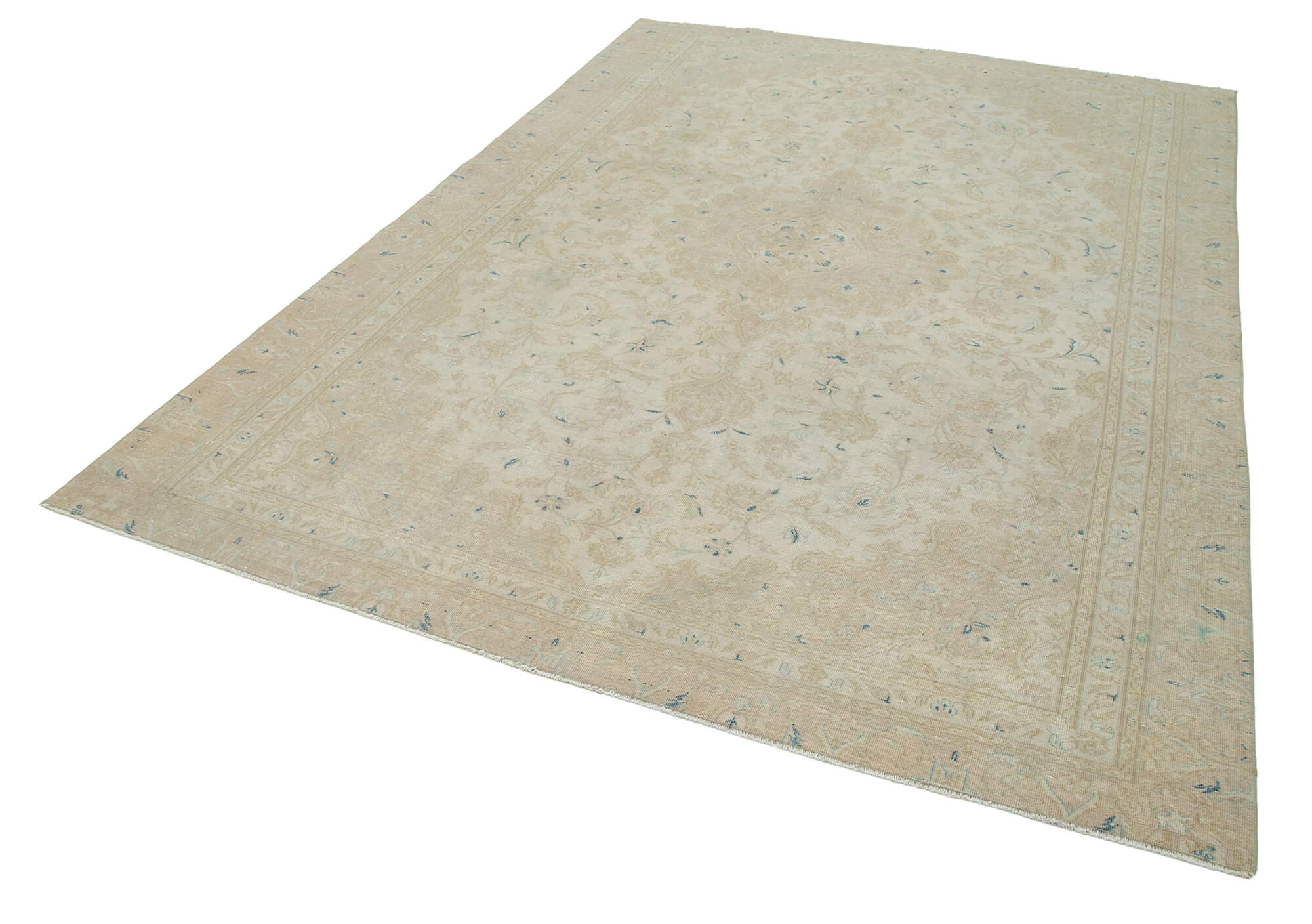 Handmade Wool Area Rug – Classic Beige Cotton Wool Rug 6x9 Vintage Hand Knotted