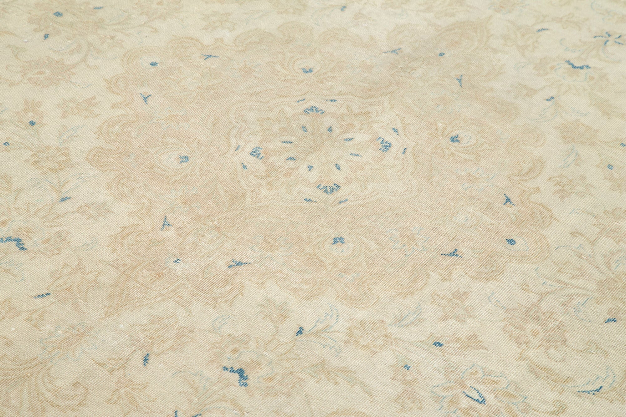 Handmade Wool Area Rug – Classic Beige Cotton Wool Rug 6x9 Vintage Hand Knotted