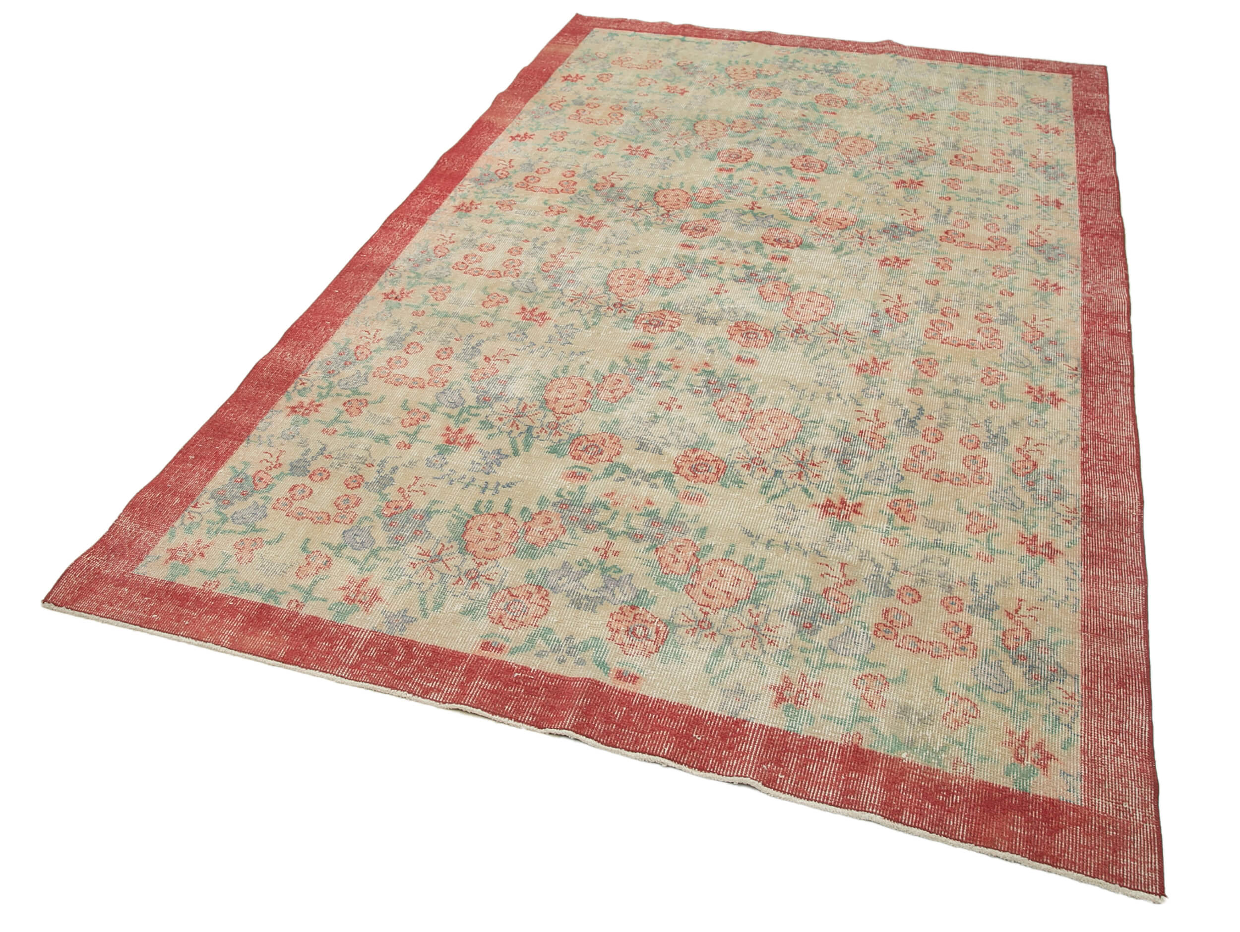 Handmade Wool Area Rug – Vintage Cotton Rug 5'5'' x 8'11'' Beige Classic Floor Covering