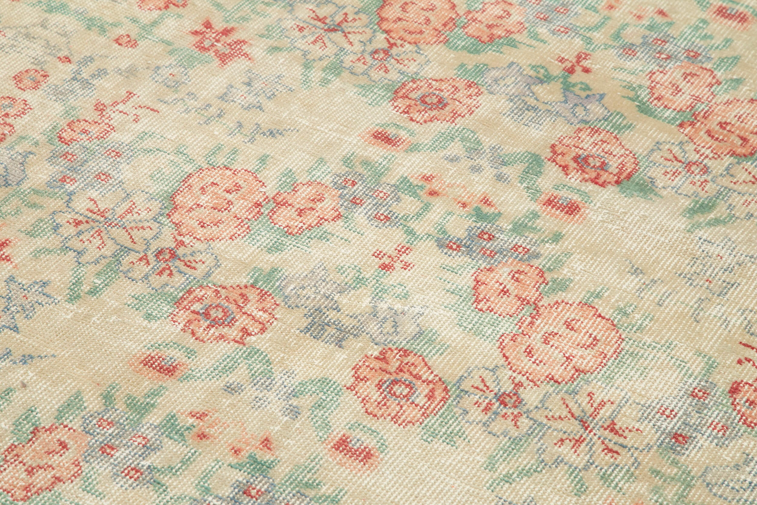 Handmade Wool Area Rug – Vintage Cotton Rug 5'5'' x 8'11'' Beige Classic Floor Covering