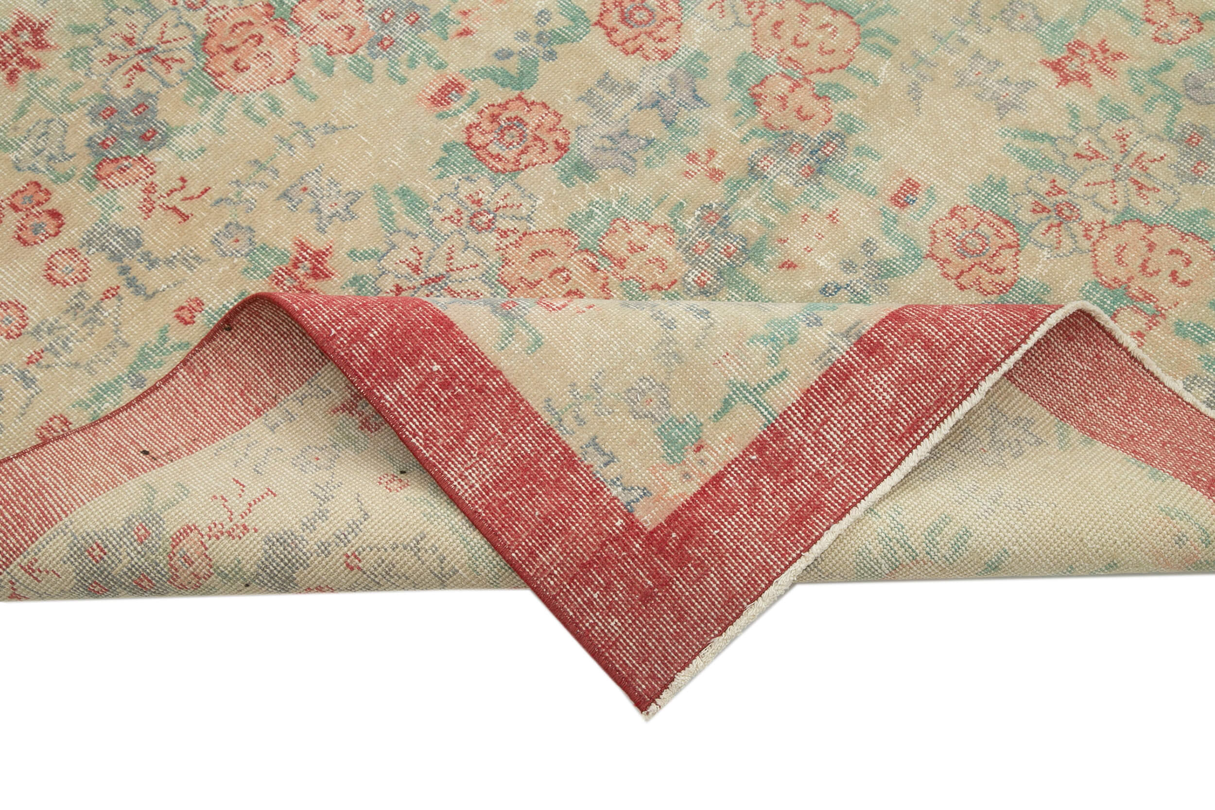 Handmade Wool Area Rug – Vintage Cotton Rug 5'5'' x 8'11'' Beige Classic Floor Covering