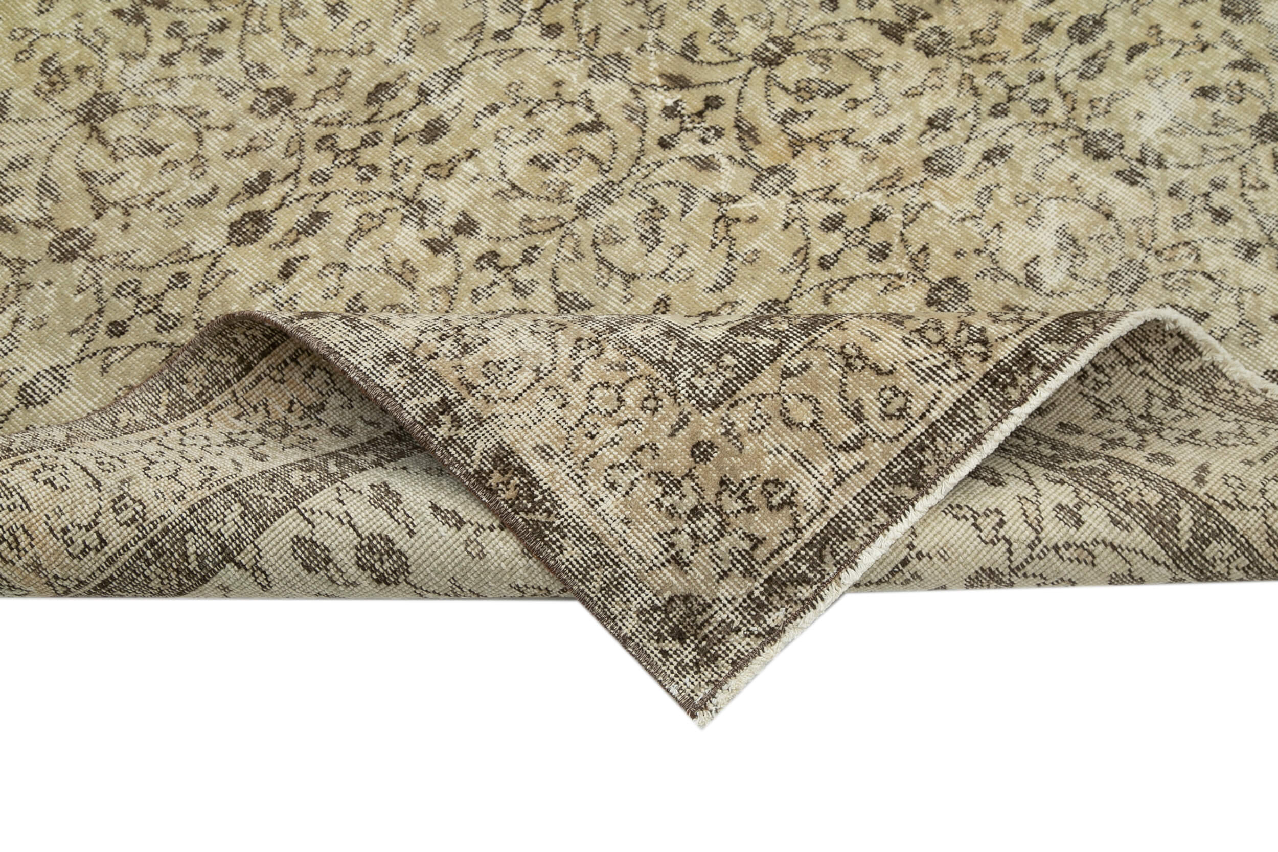 Handmade Area Rug – Vintage Beige Cotton Wool Turkish Hand Knotted Carpet 5'1''x8'2''